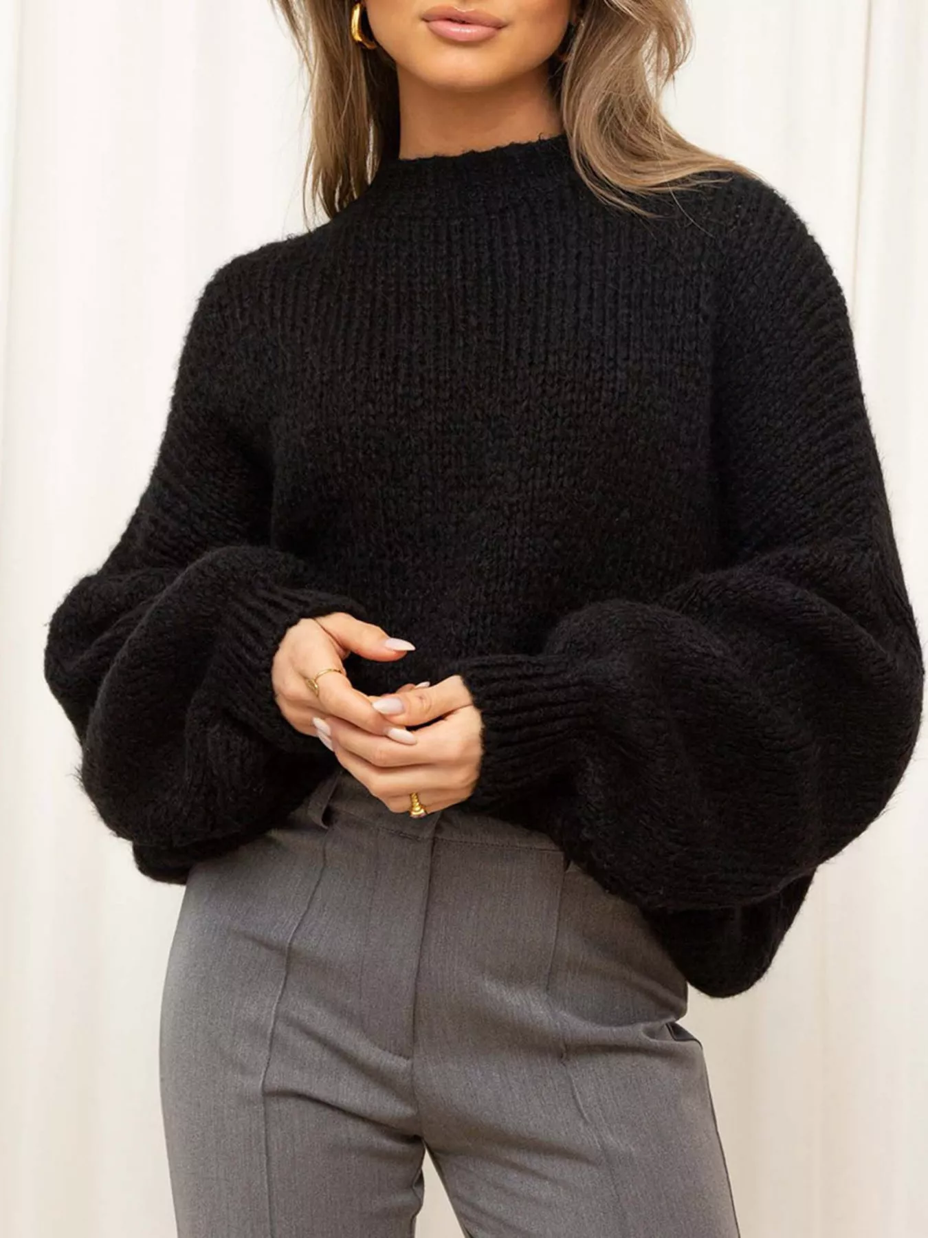 Round Neck Dropped Shoulder Sweater - Image 12