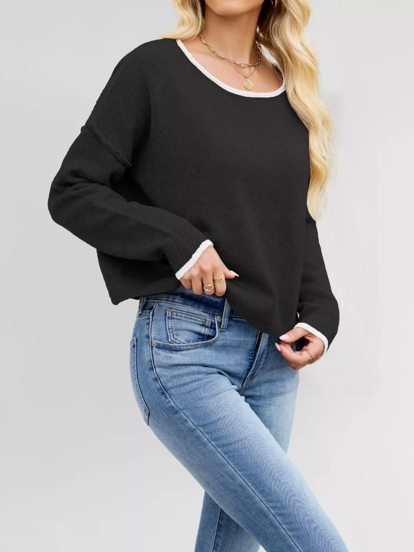 Round Neck Dropped Shoulder Sweater - Image 21