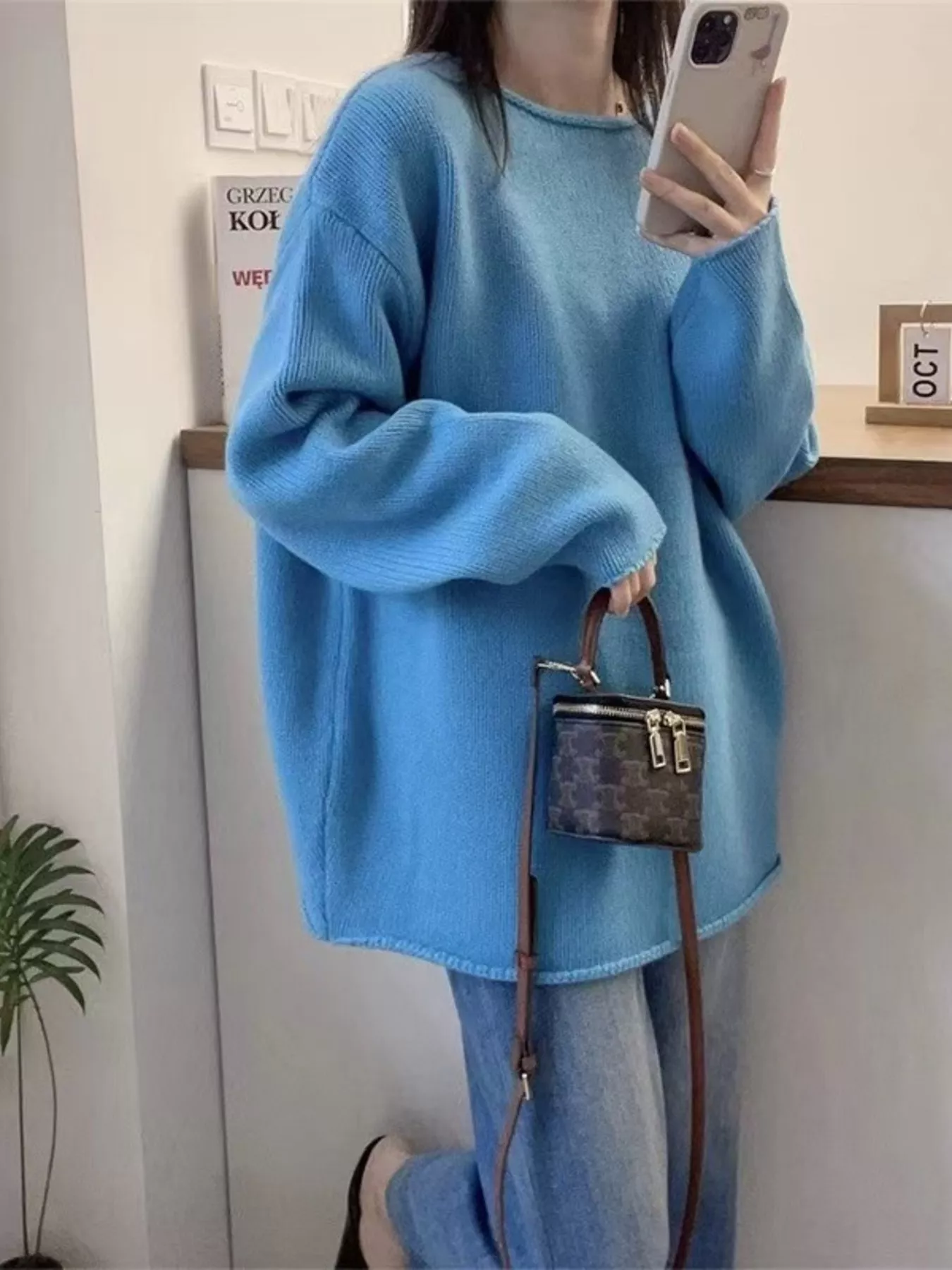 Round Neck Dropped Shoulder Sweater - Image 2