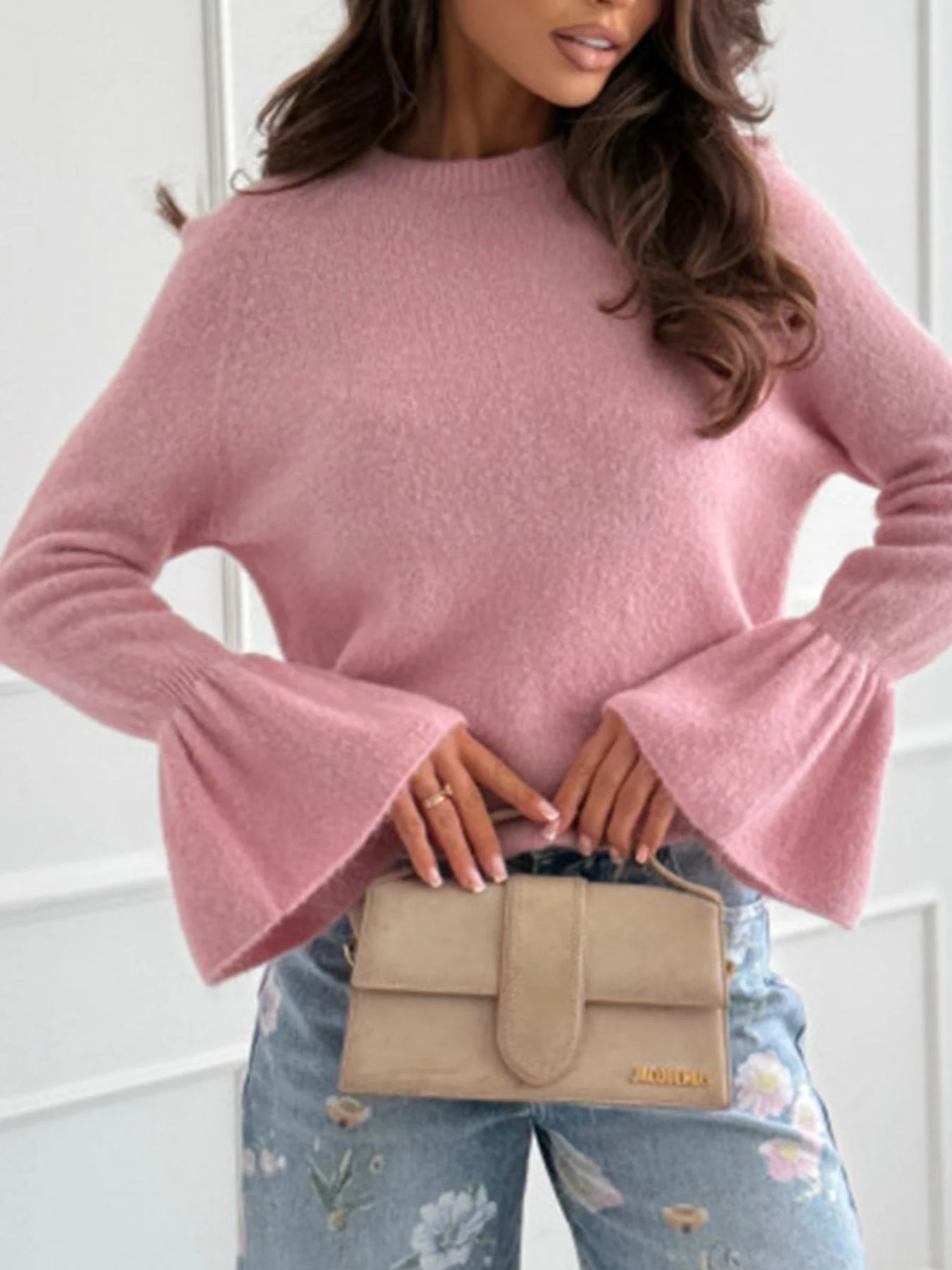 Round Neck Flounce Sleeve Sweater - Image 7