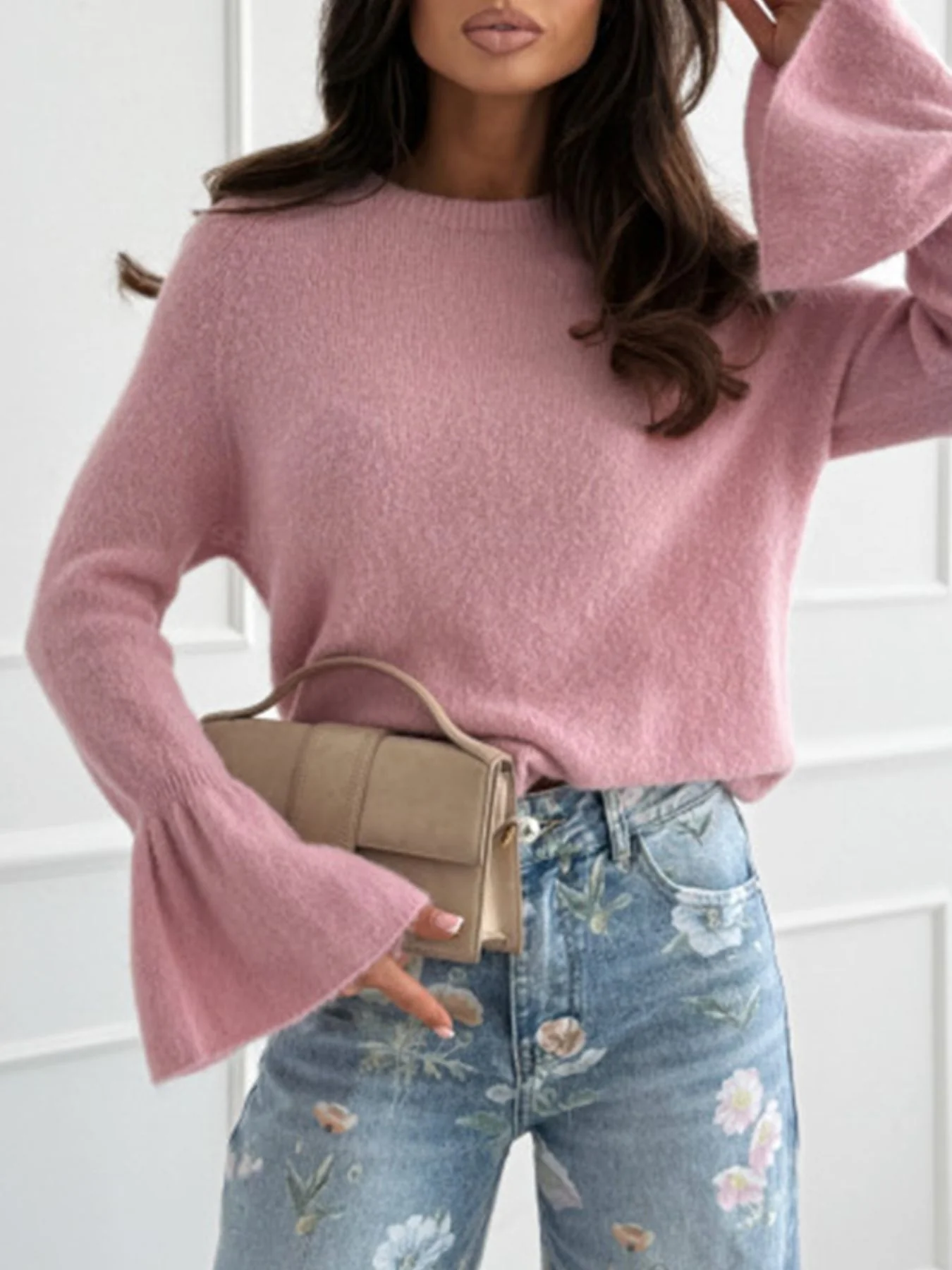 Round Neck Flounce Sleeve Sweater - Image 9