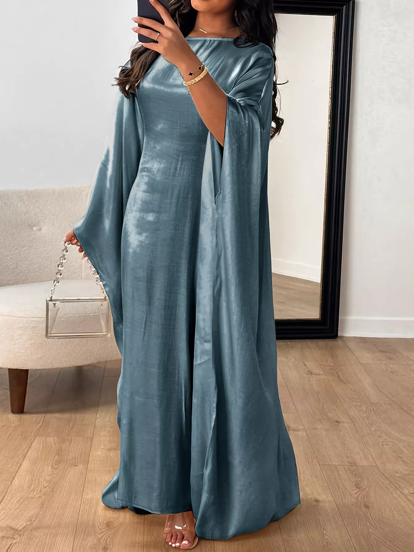 Round Neck Kimono Sleeve Maxi Dress - Image 4