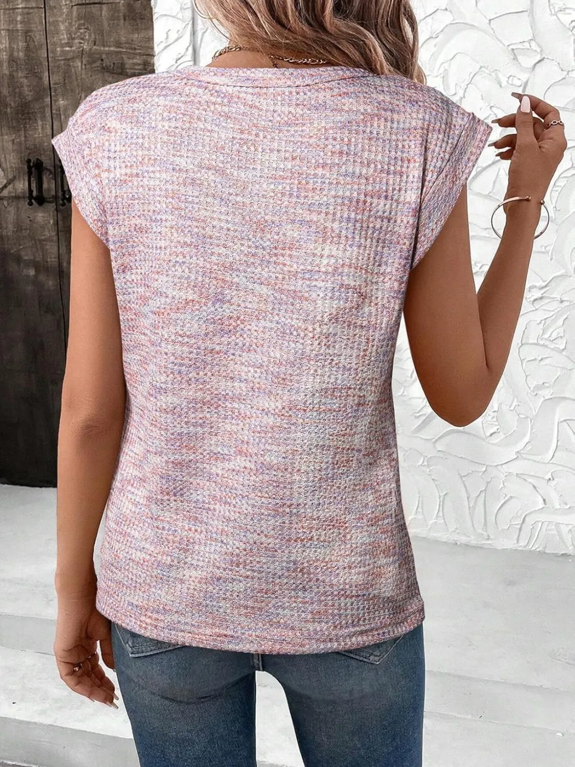Round Neck Knit Cap Sleeve Top - Image 2