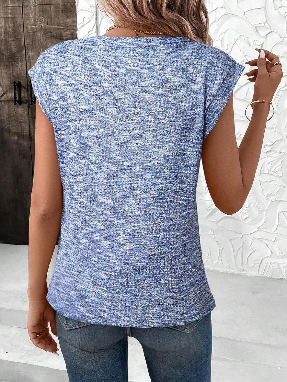 Round Neck Knit Cap Sleeve Top - Image 5