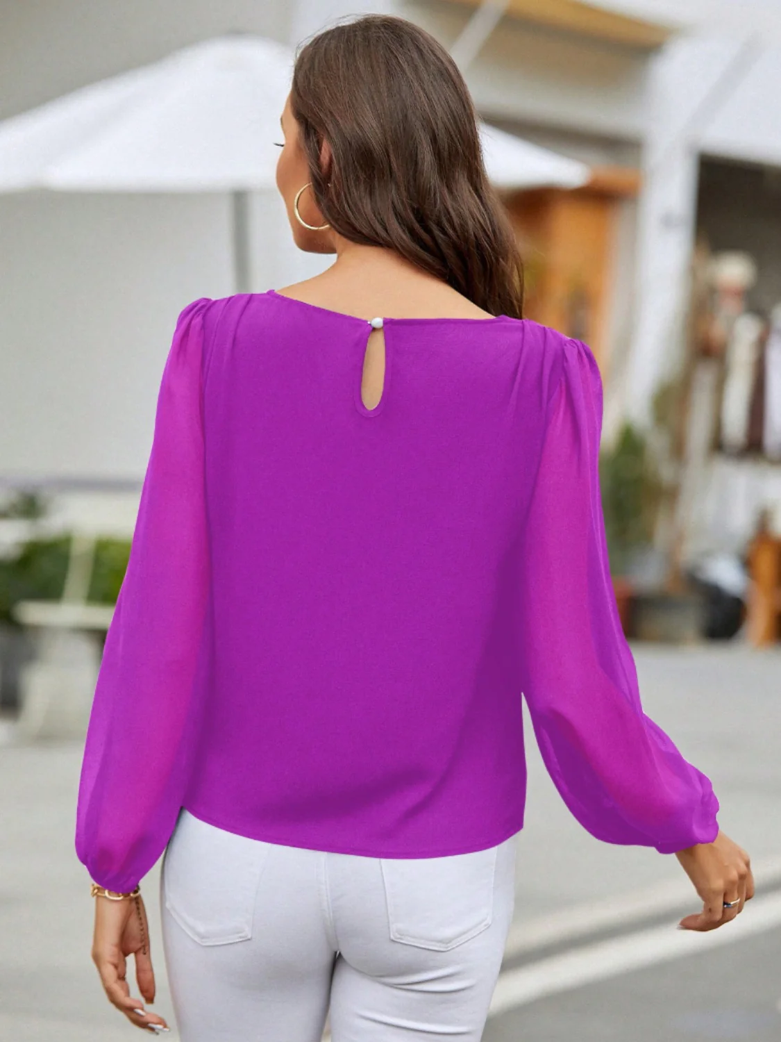 Round Neck Long Sleeve Blouse - Image 11