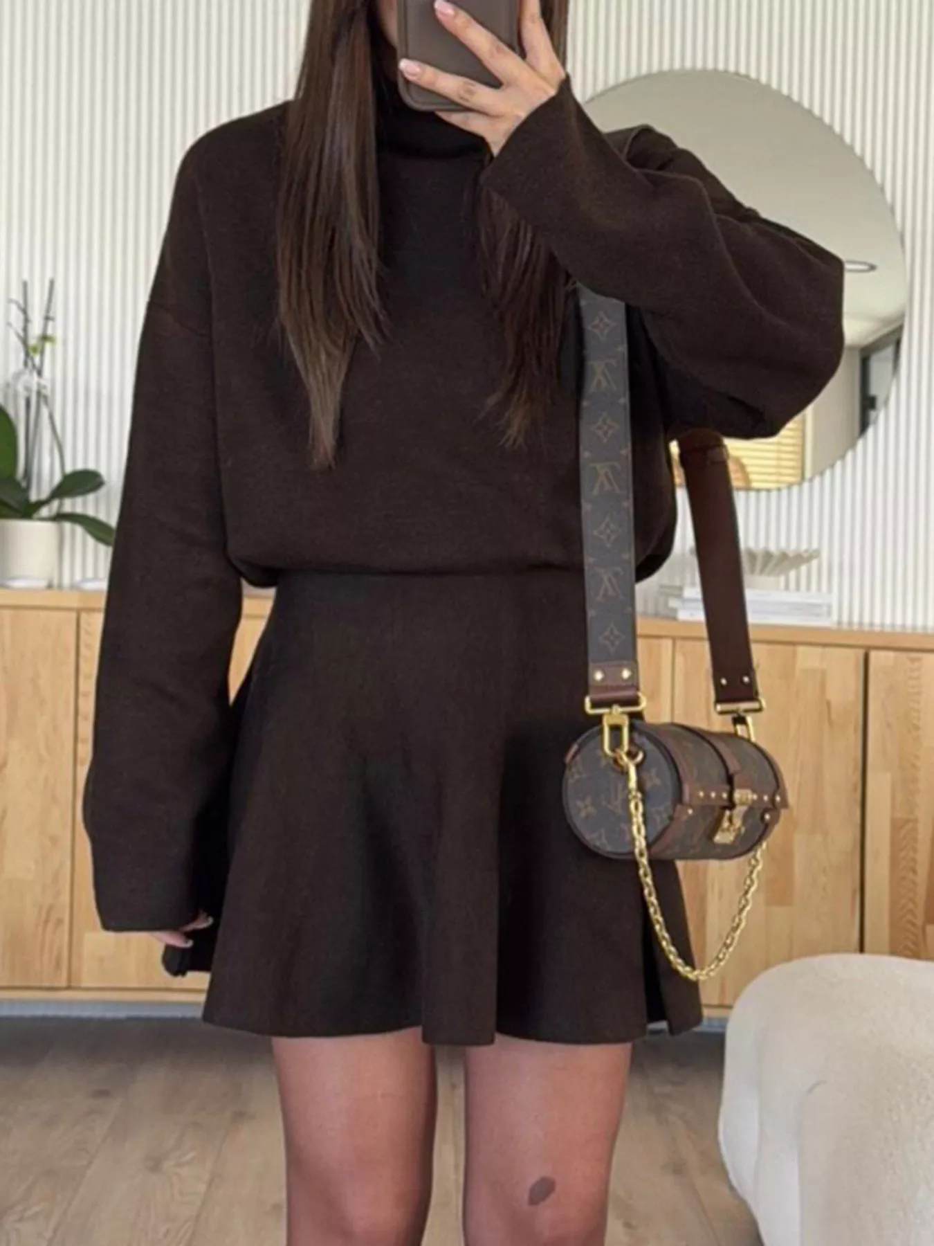 Round Neck Long Sleeve Mini Sweater Dress - Image 12