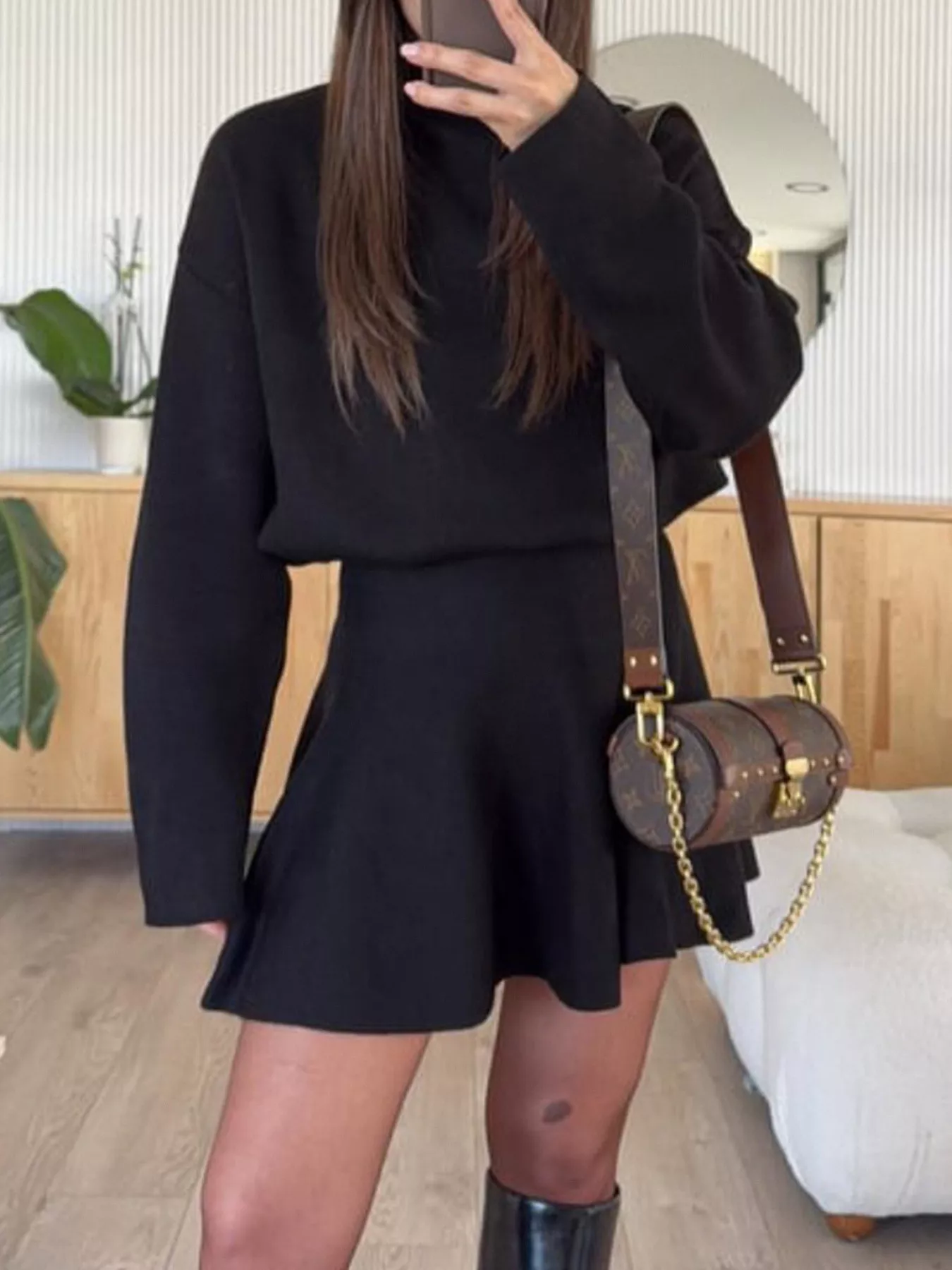 Round Neck Long Sleeve Mini Sweater Dress - Image 5