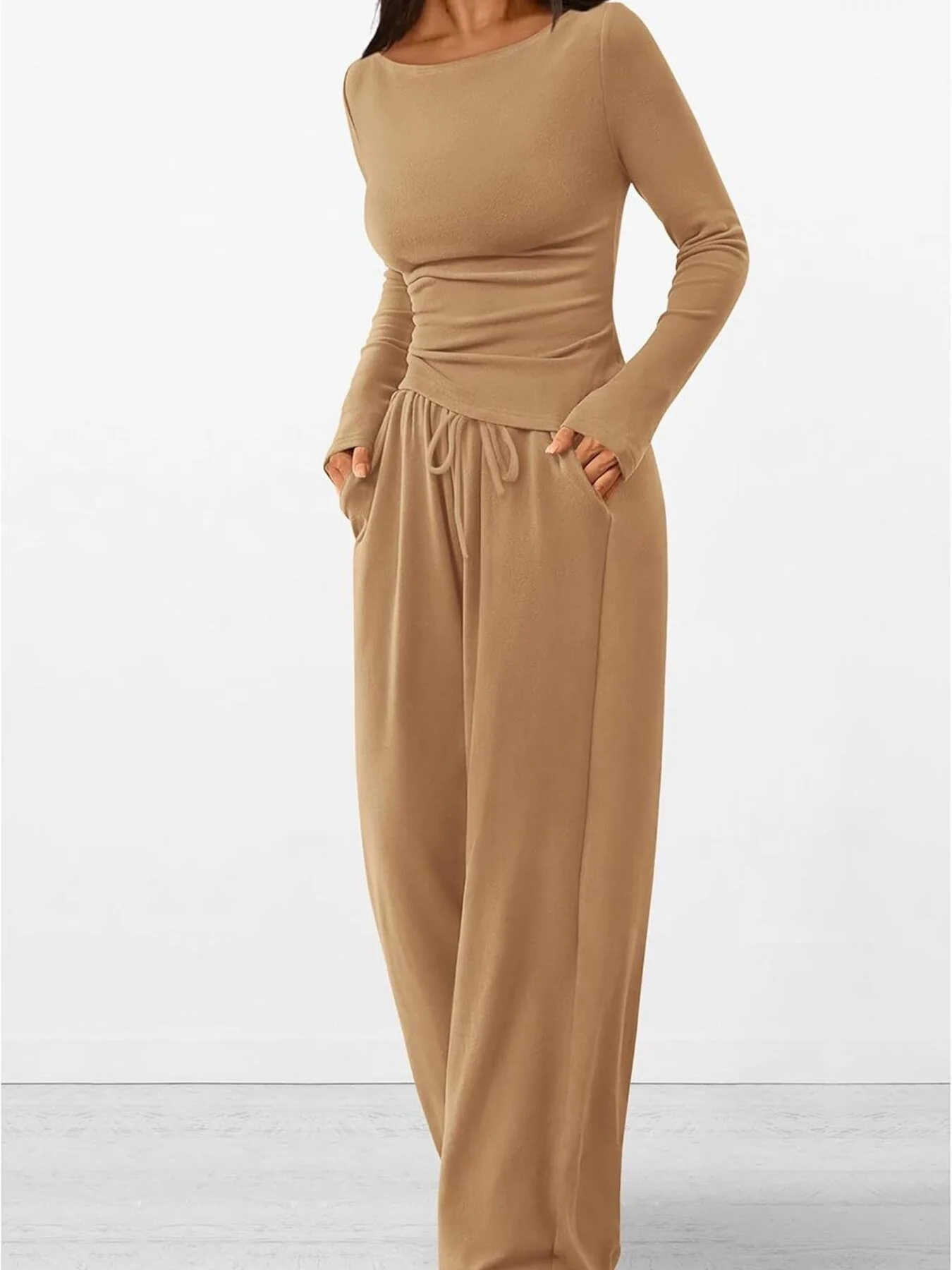 Round Neck Long Sleeve Top and Pants Set - Image 11