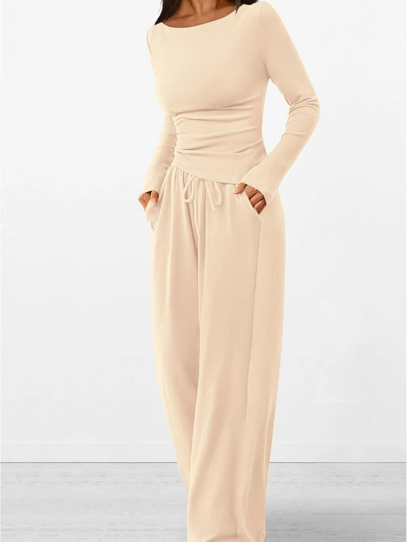 Round Neck Long Sleeve Top and Pants Set - Image 6
