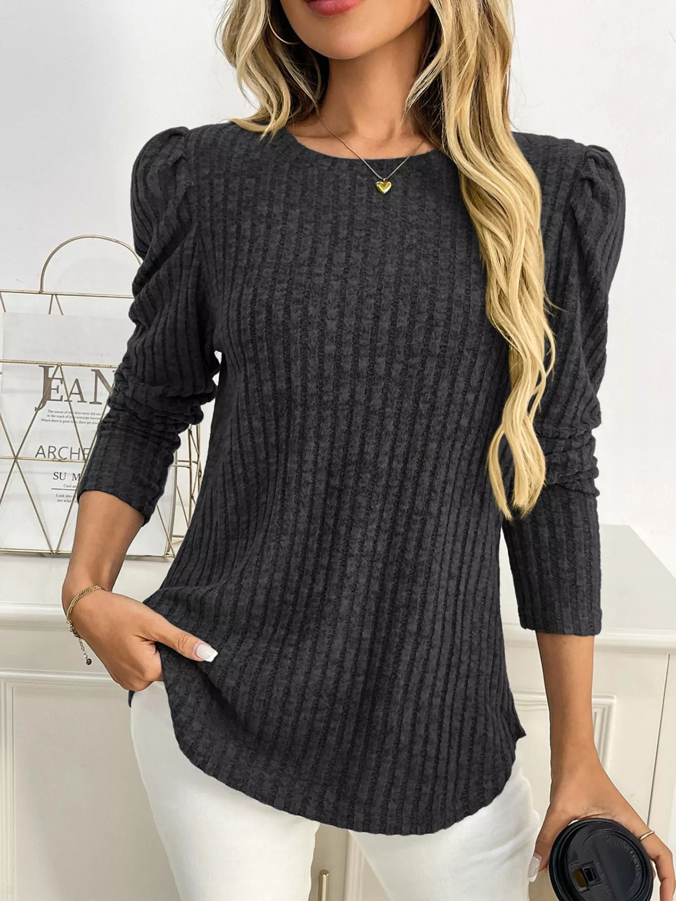 Round Neck Puff Sleeve T-Shirt - Image 11