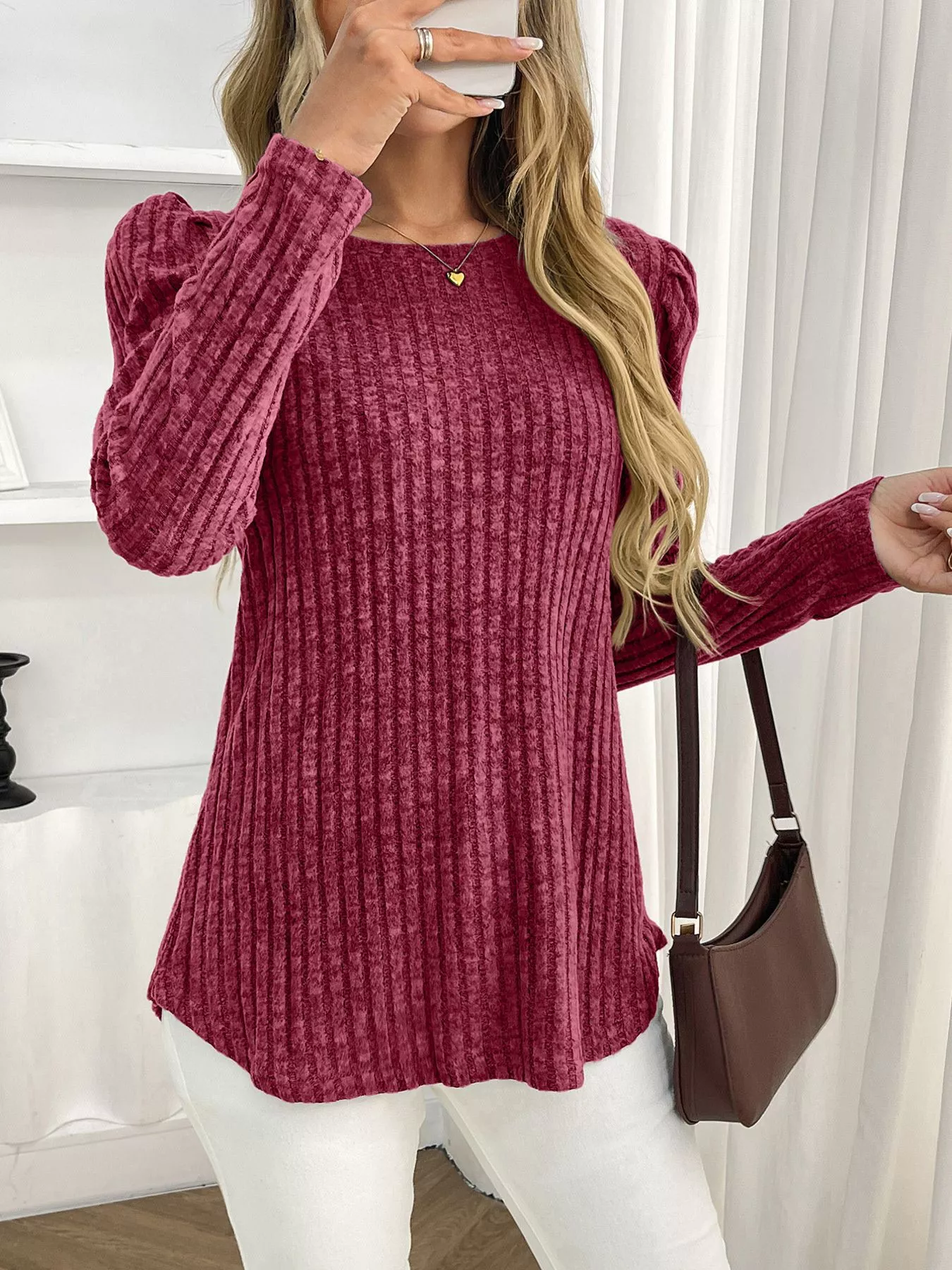 Round Neck Puff Sleeve T-Shirt - Image 6