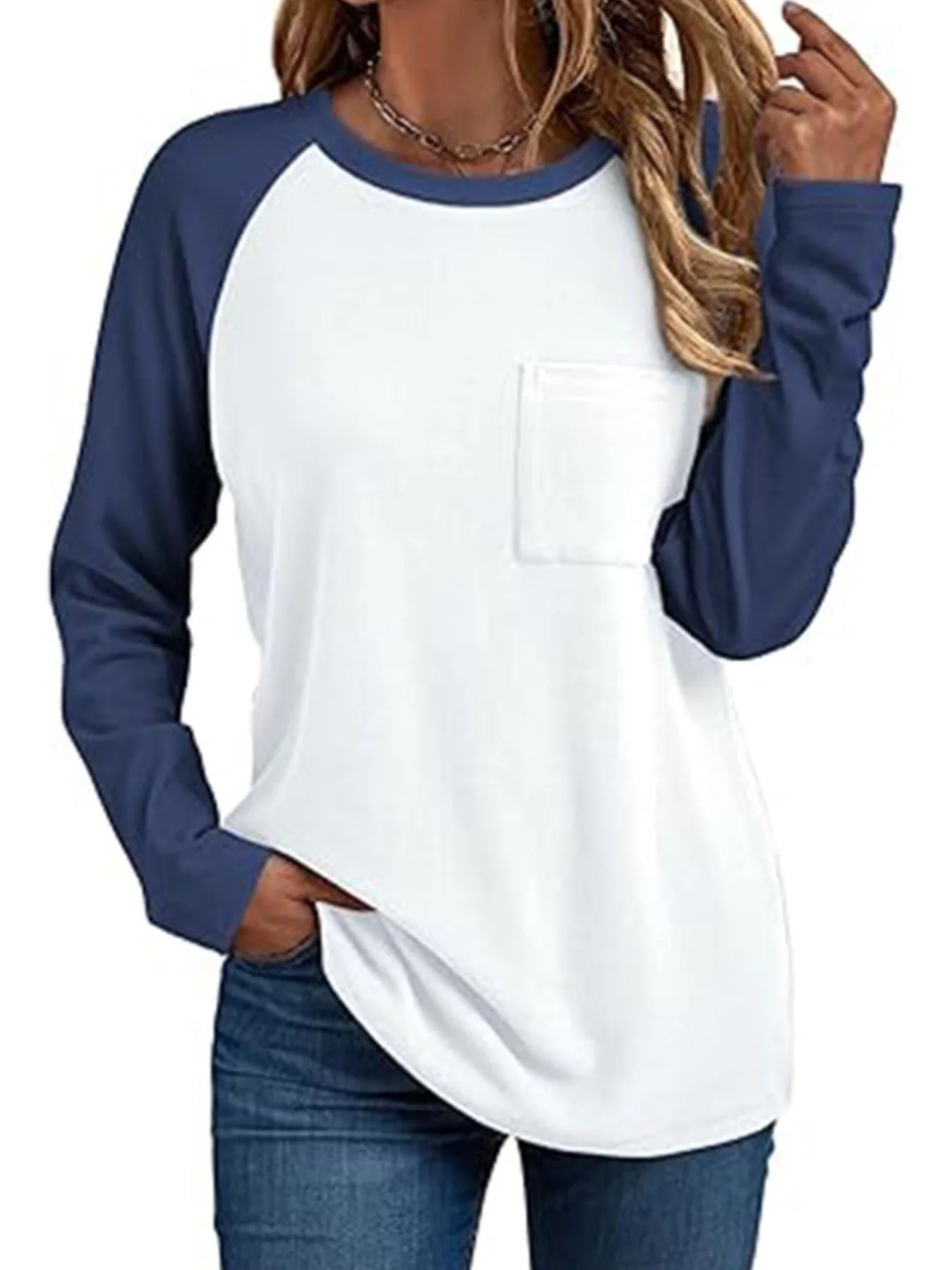 Round Neck Raglan Sleeve T-Shirt with Pocket - Image 10