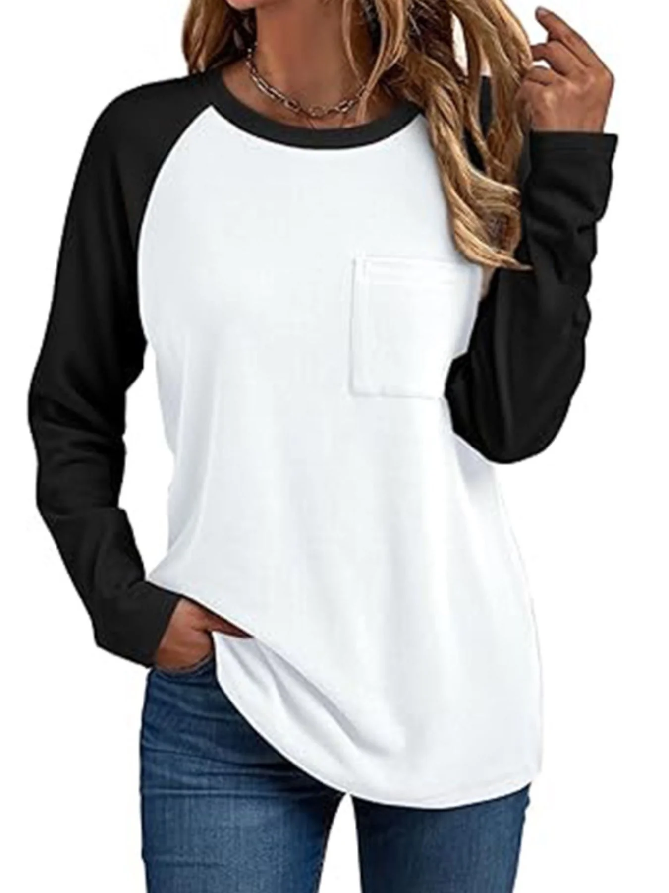 Round Neck Raglan Sleeve T-Shirt with Pocket - Image 8
