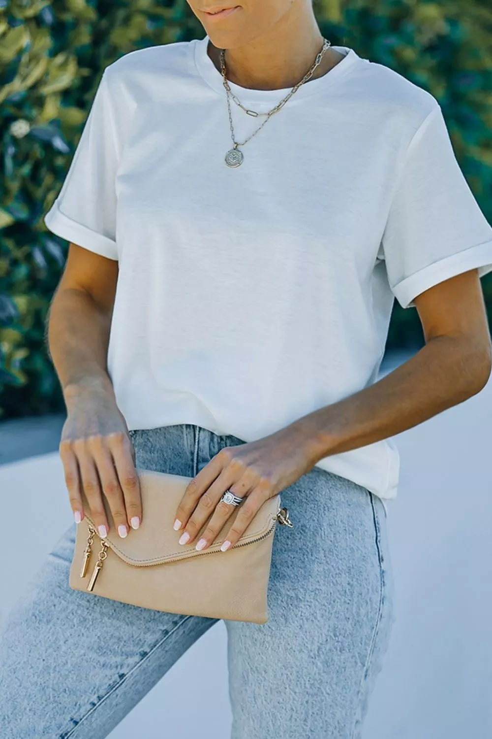 Round Neck Rolled Sleeve T-Shirt - Image 2
