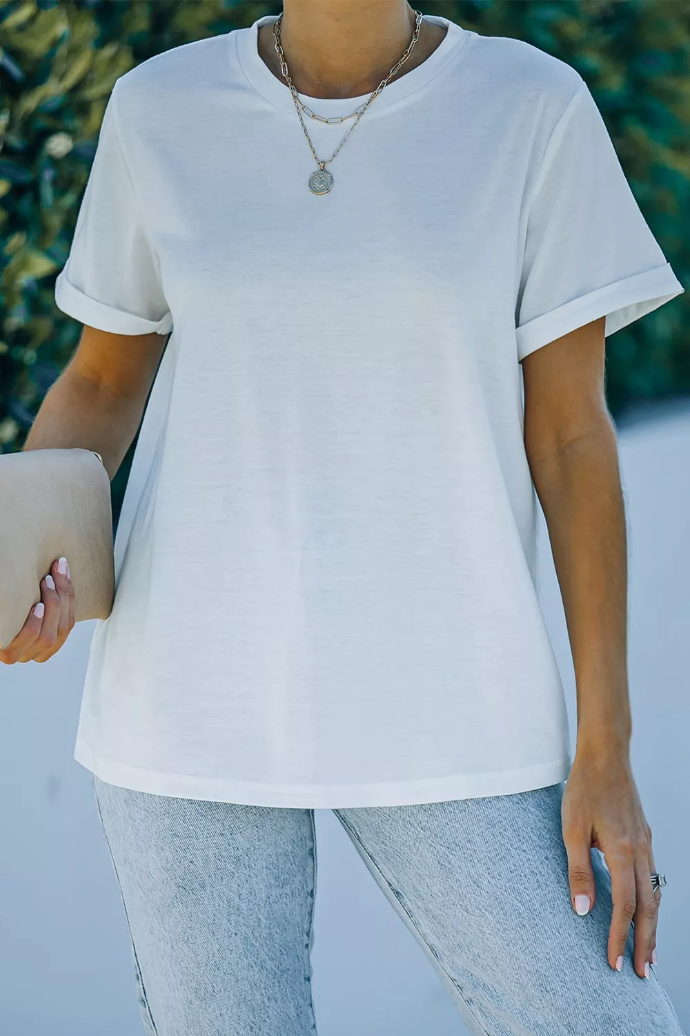 Round Neck Rolled Sleeve T-Shirt - Image 3