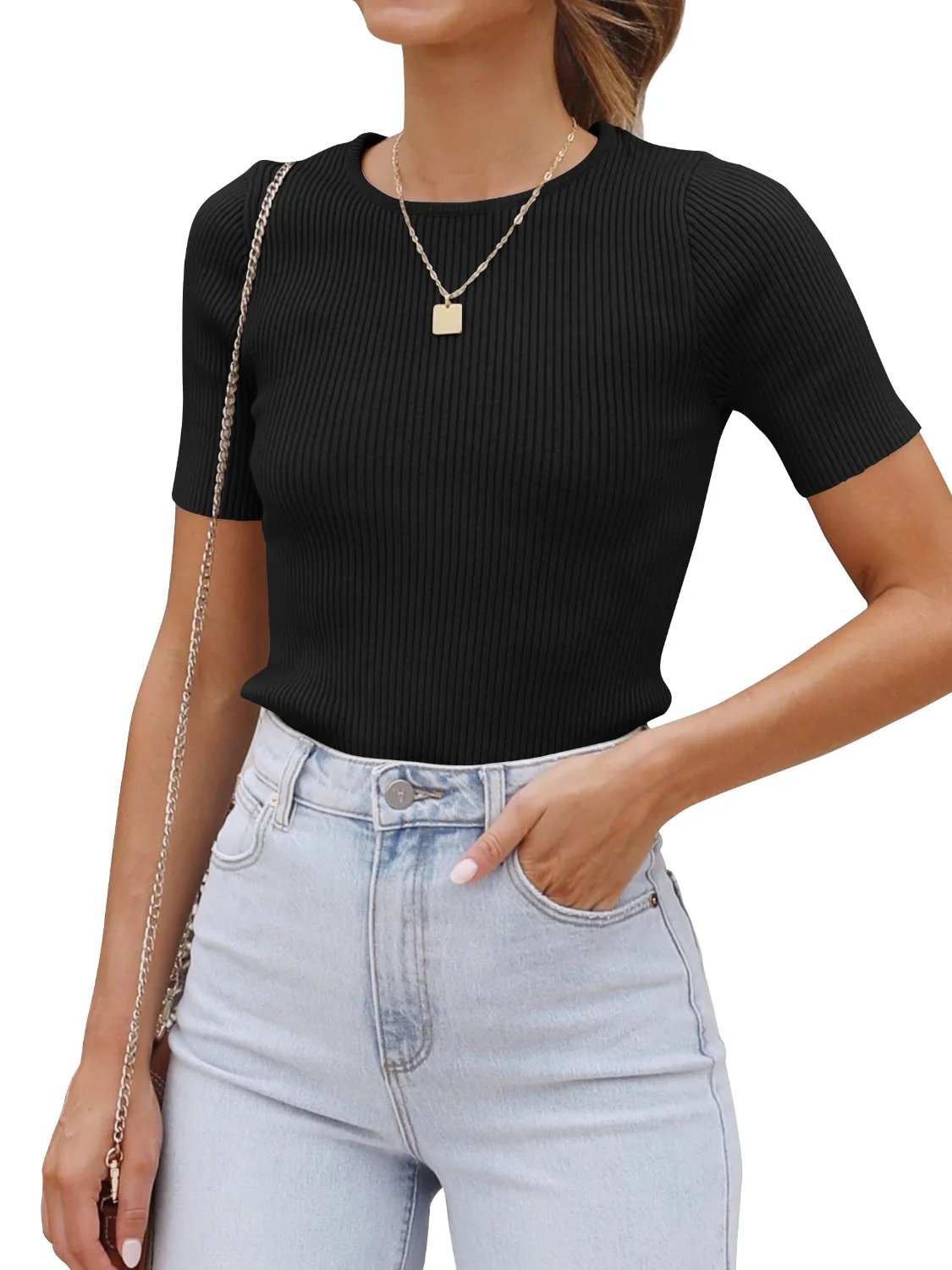 Round Neck Short Sleeve Knit Top - Image 6