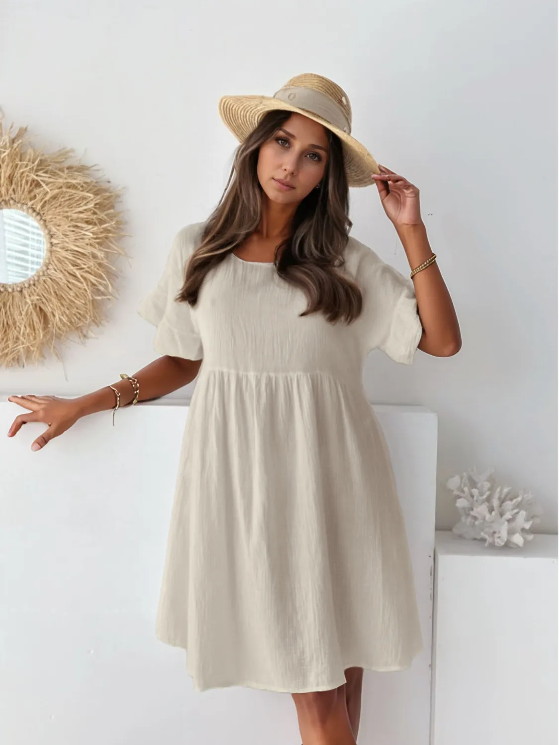 Round Neck Short Sleeve Mini Dress - Image 7