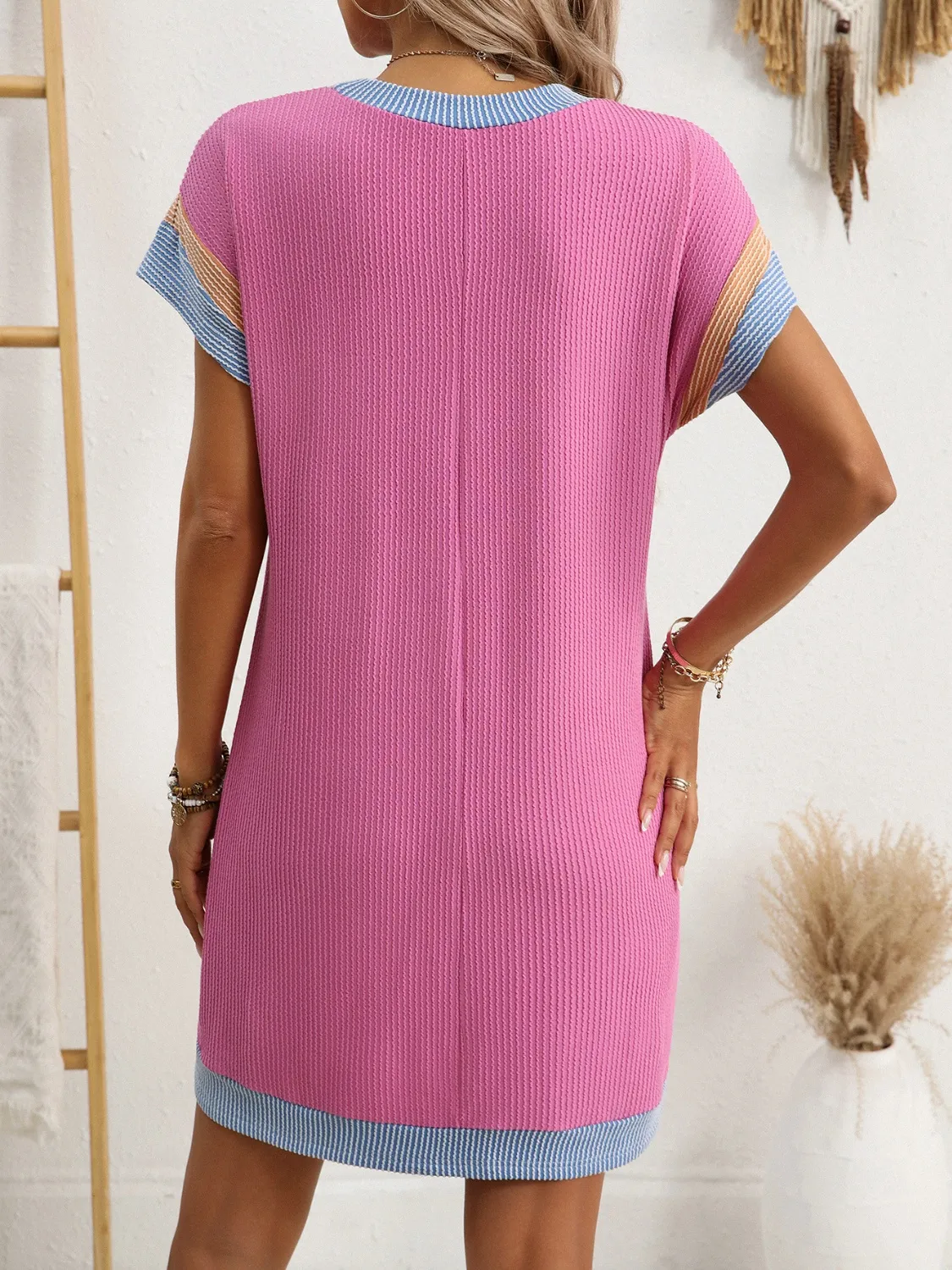 Round Neck Short Sleeve Mini Dress - Image 21
