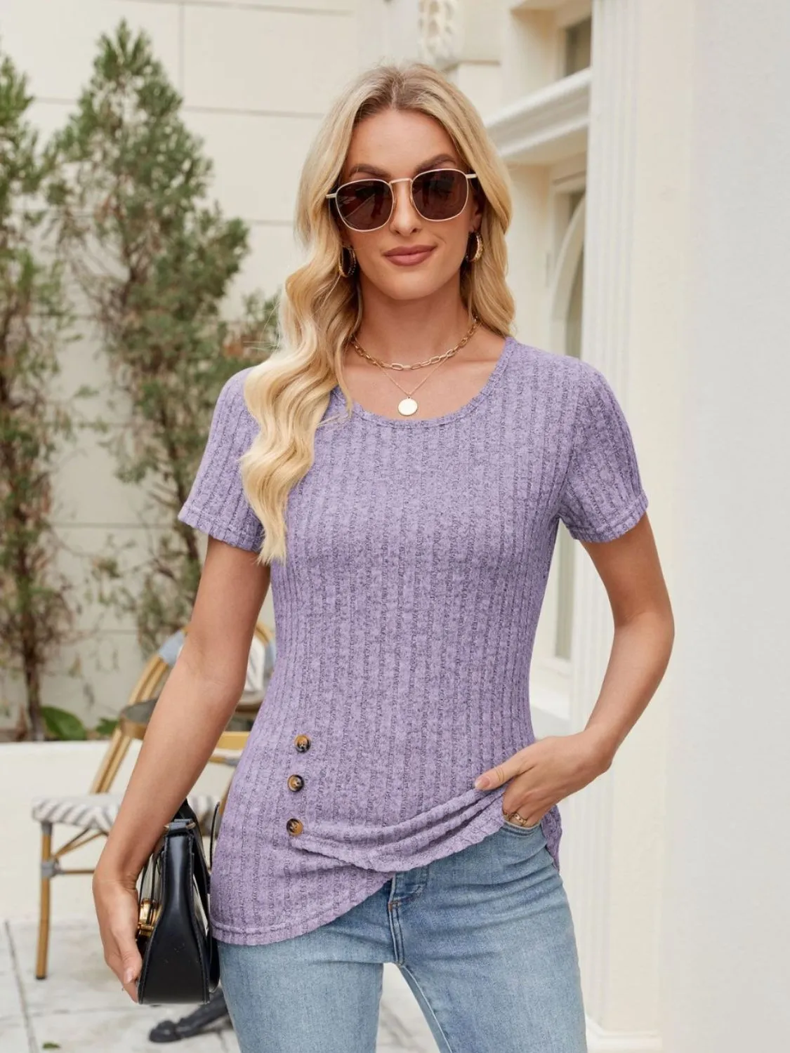 Round Neck Short Sleeve T-Shirt - Image 11