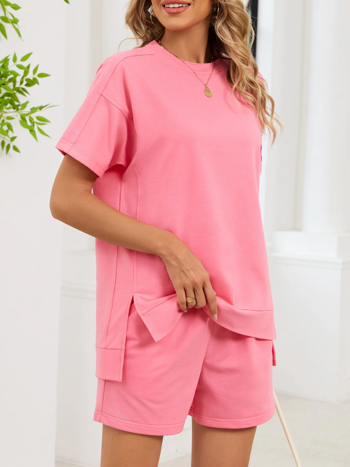 Round Neck Short Sleeve T-Shirt and Shorts Set - Image 11
