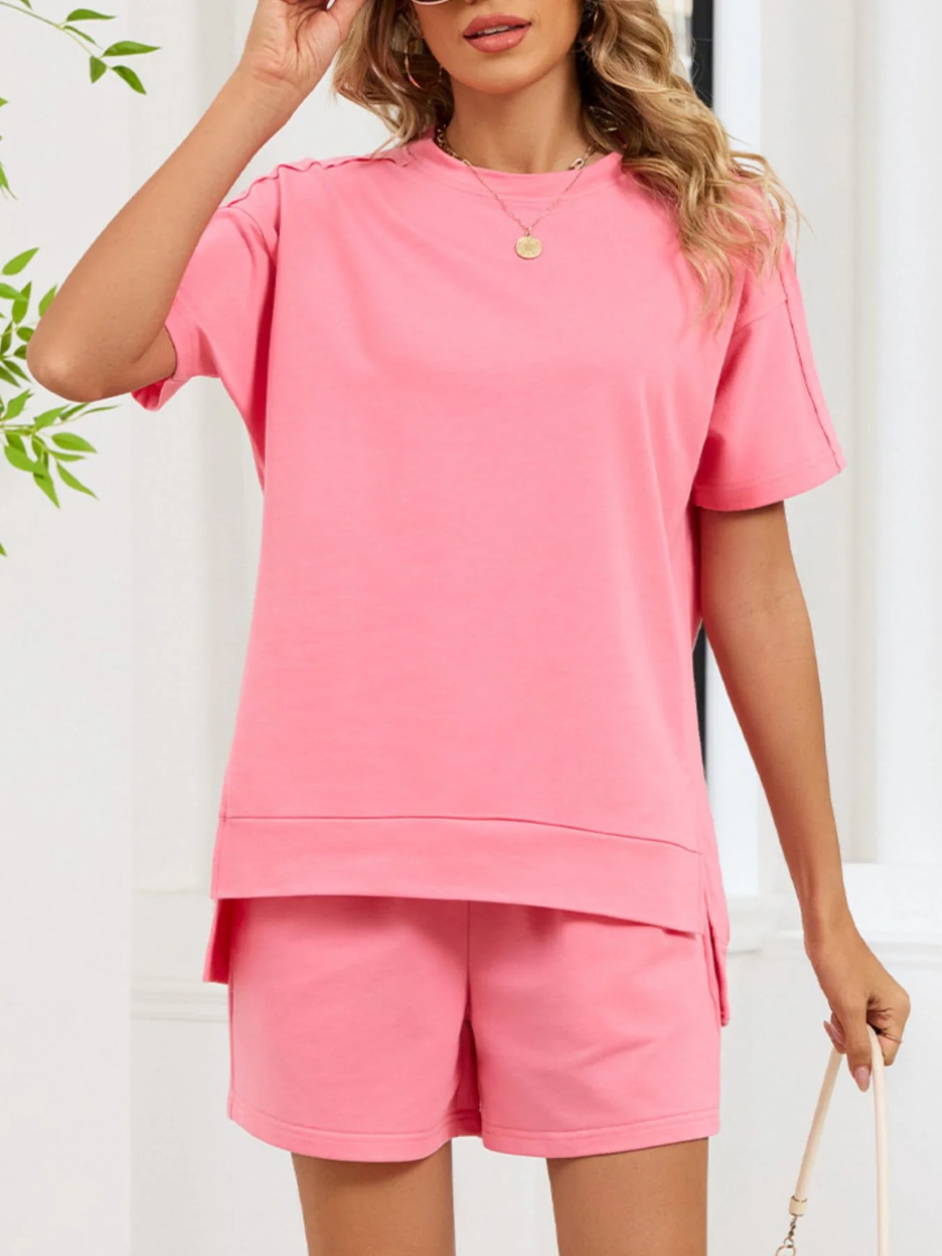 Round Neck Short Sleeve T-Shirt and Shorts Set - Image 14