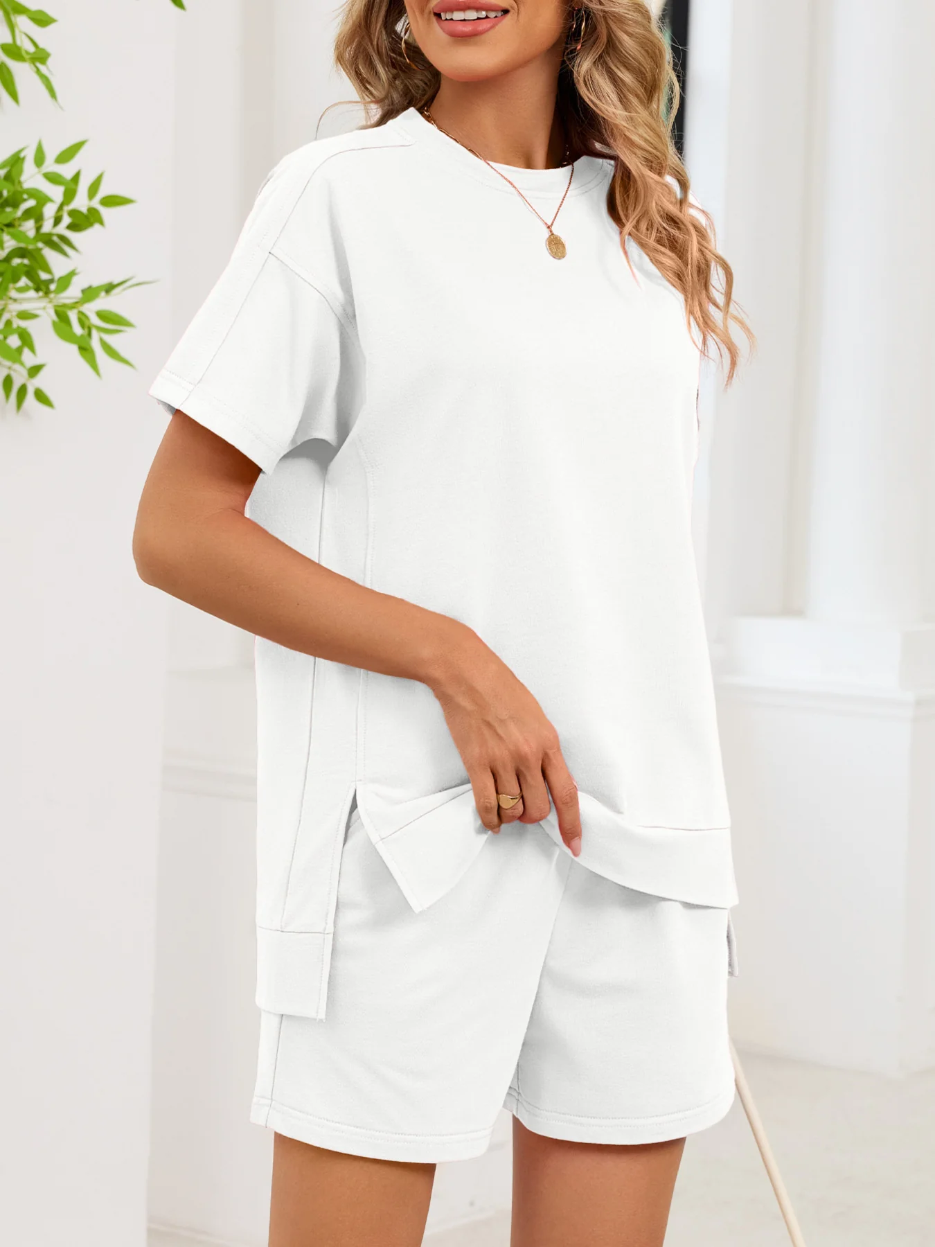 Round Neck Short Sleeve T-Shirt and Shorts Set - Image 18