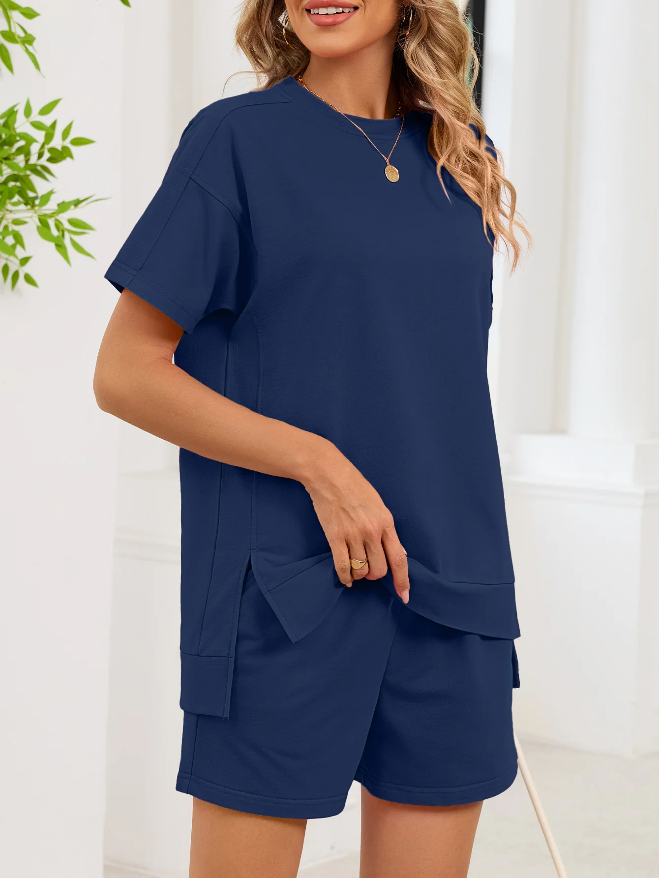 Round Neck Short Sleeve T-Shirt and Shorts Set - Image 25