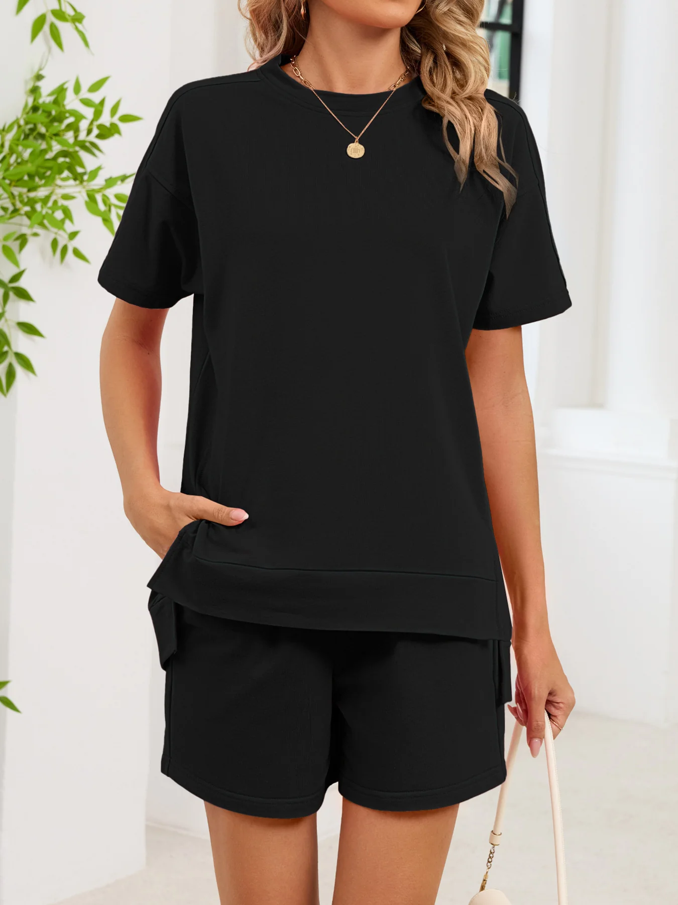 Round Neck Short Sleeve T-Shirt and Shorts Set - Image 5
