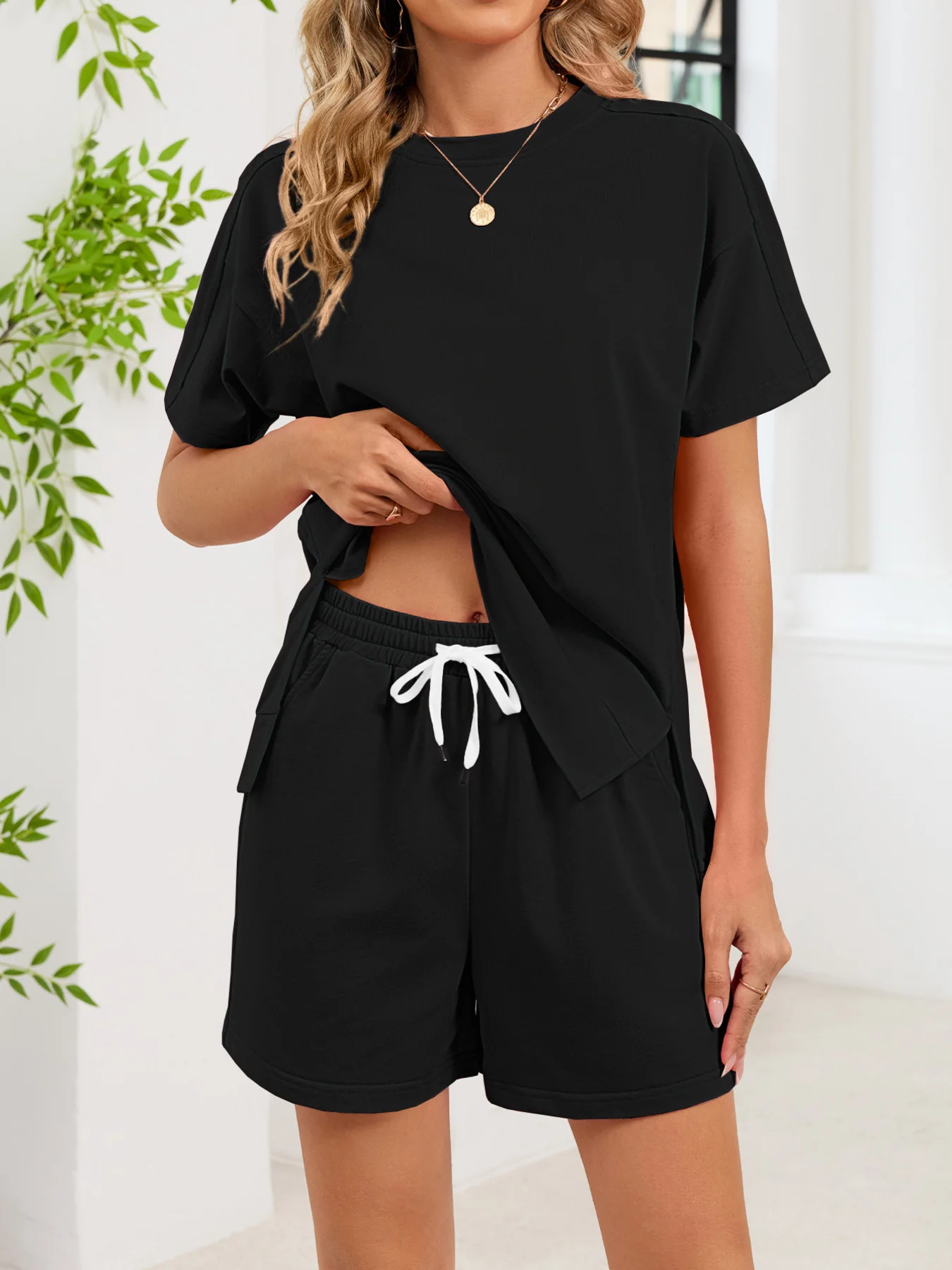 Round Neck Short Sleeve T-Shirt and Shorts Set - Image 6