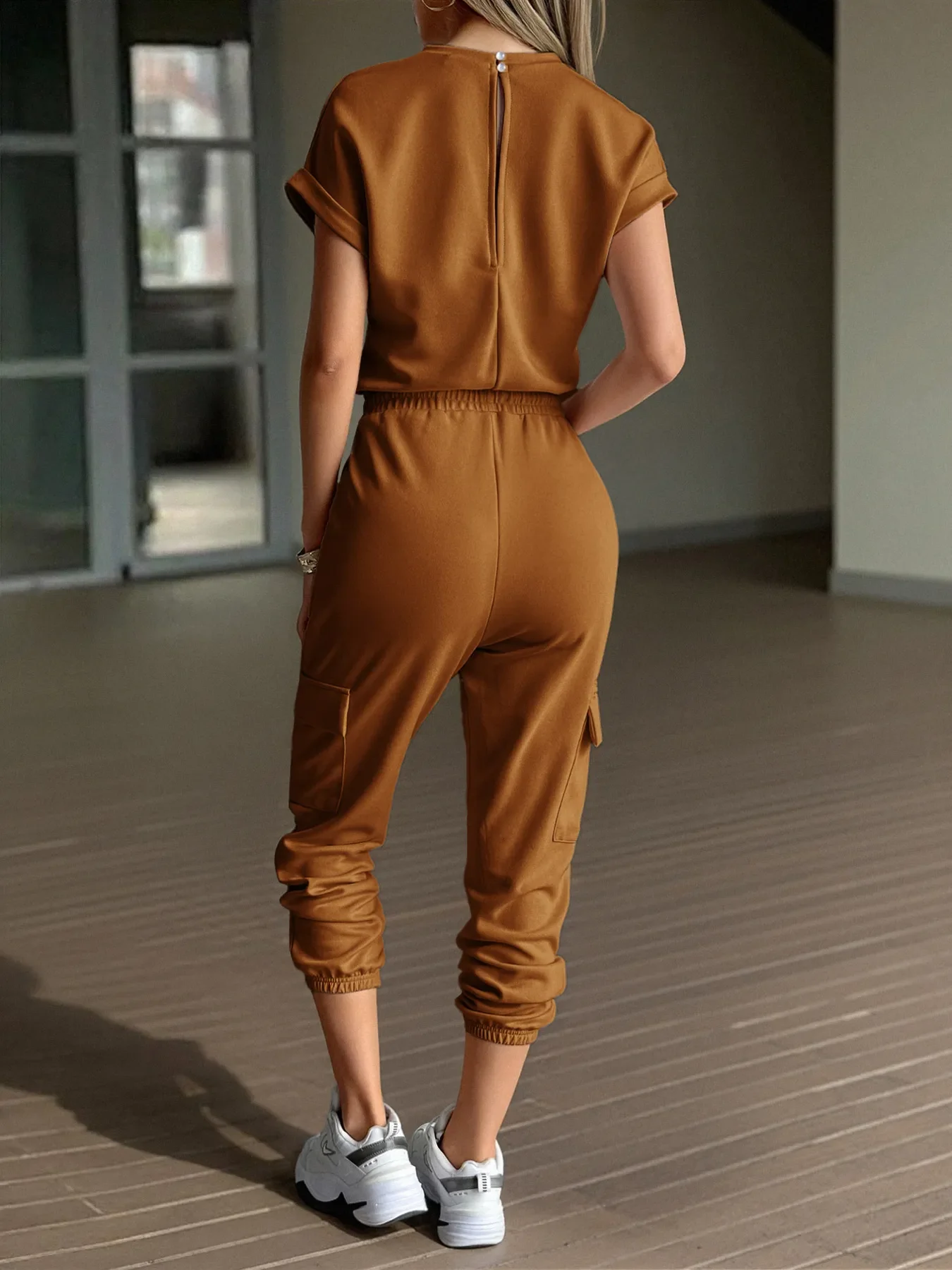 Round Neck Short Sleeve Top and Pants Set - Image 6