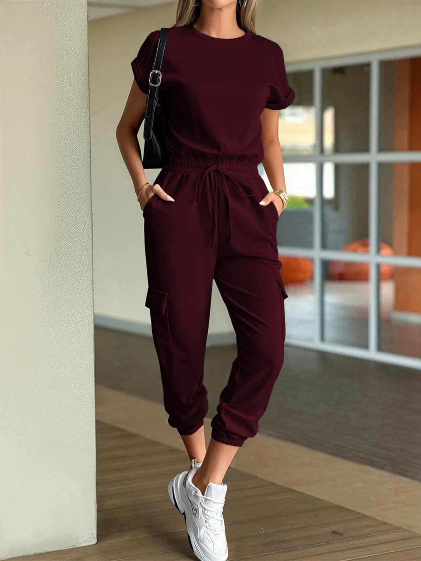 Round Neck Short Sleeve Top and Pants Set - Image 8