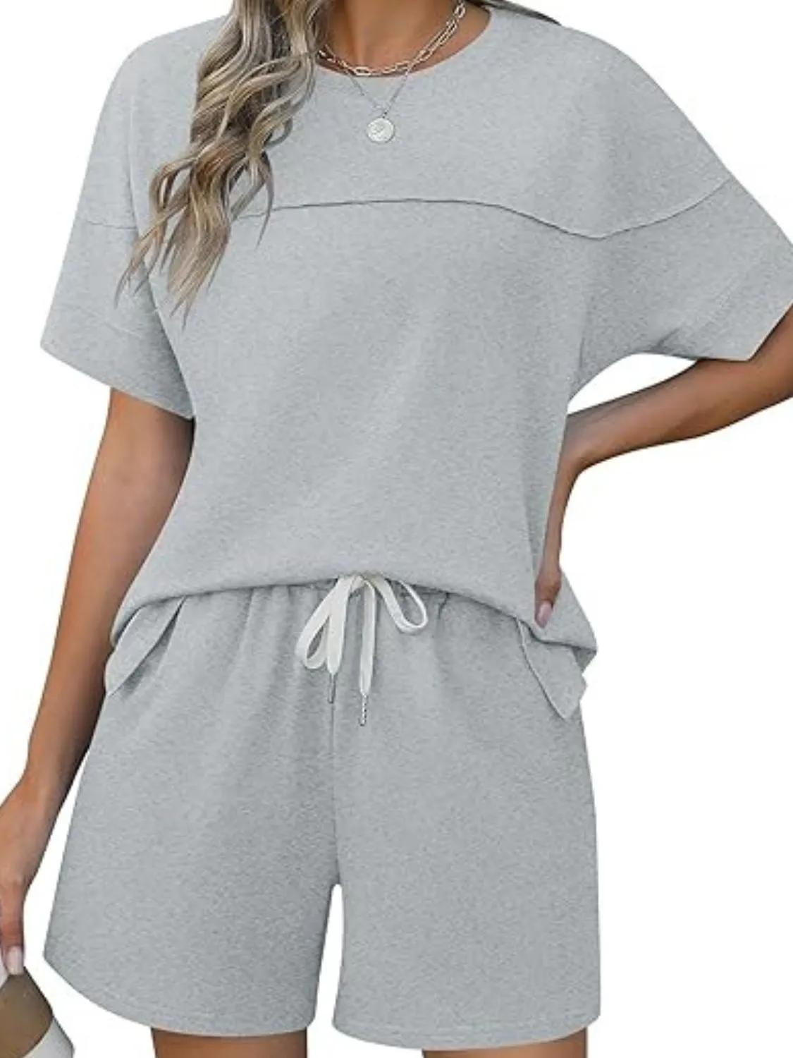 Round Neck Short Sleeve Top and Shorts Set - Image 6