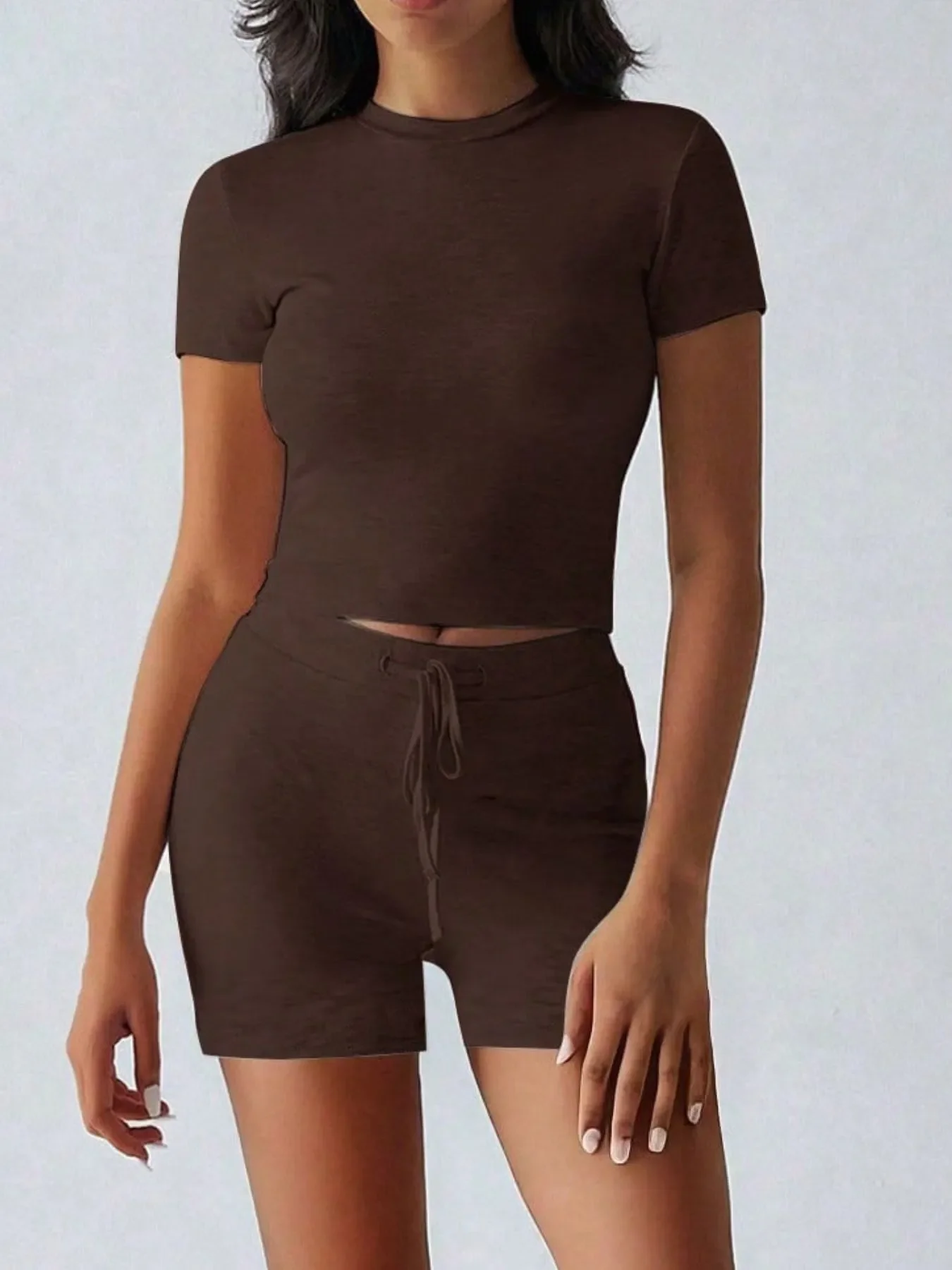 Round Neck Short Sleeve Top and Shorts Set - Image 8