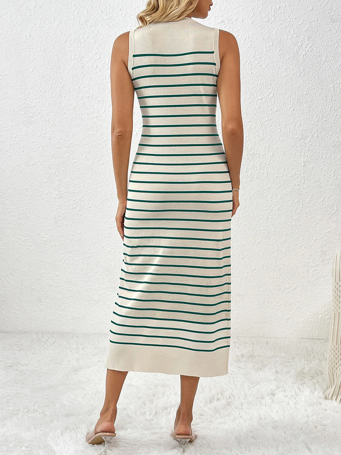 Round Neck Sleeve Midi Knit Dress - Image 11
