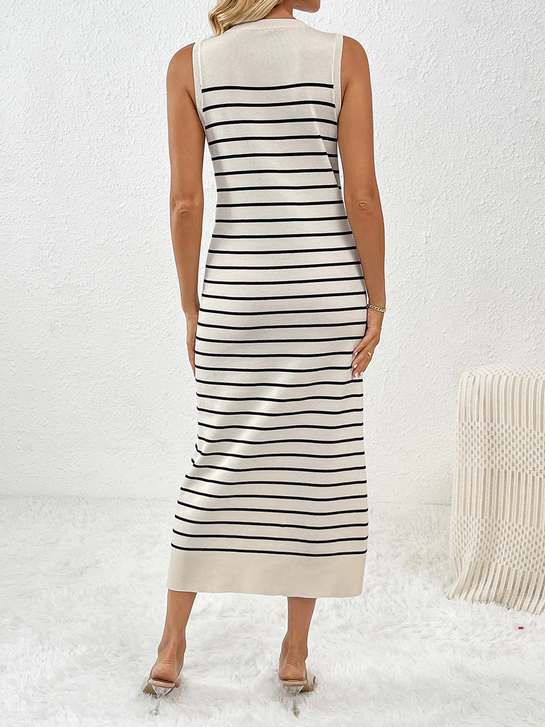 Round Neck Sleeve Midi Knit Dress - Image 2