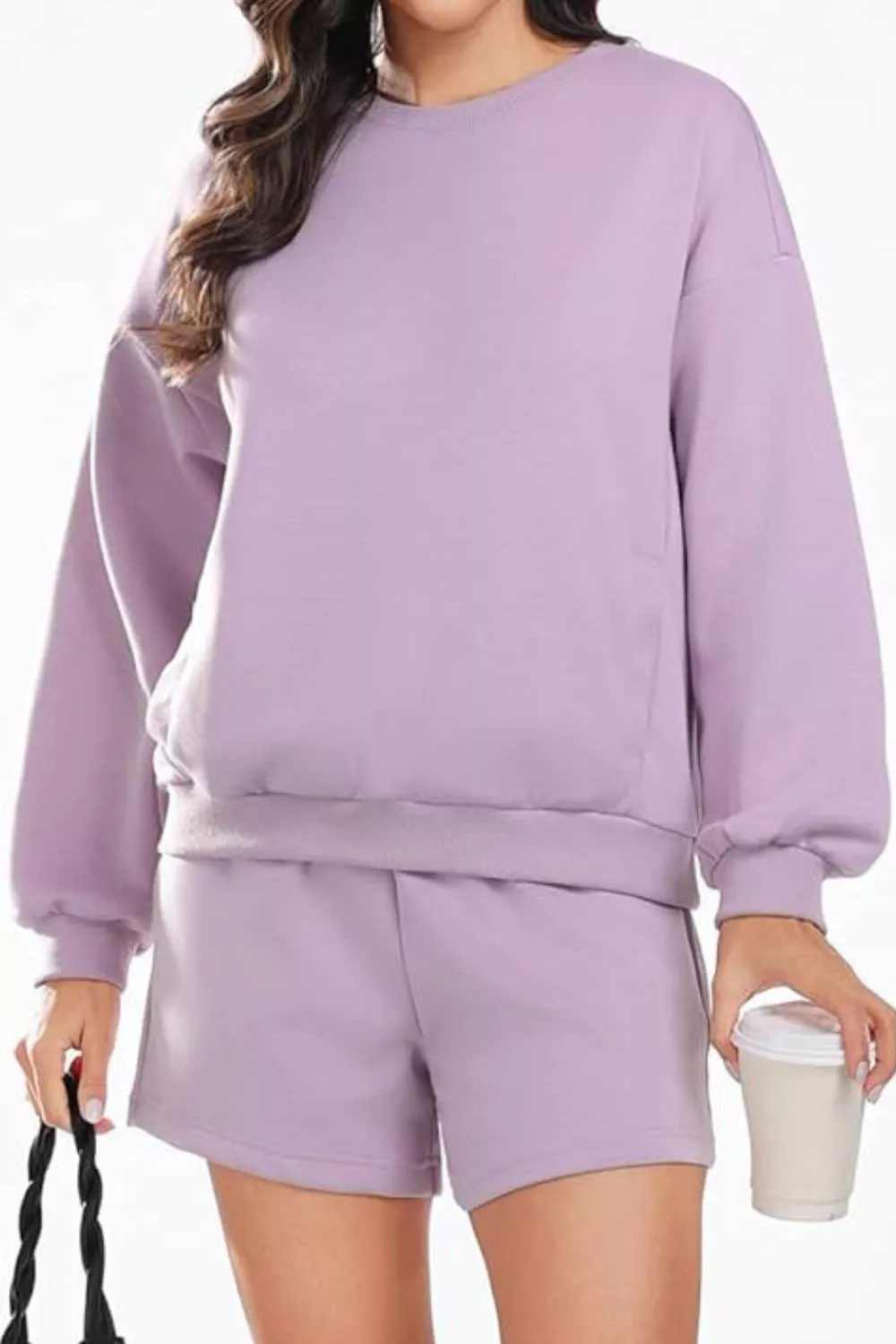 Round Neck Sweatshirt and Shorts Set - Image 20