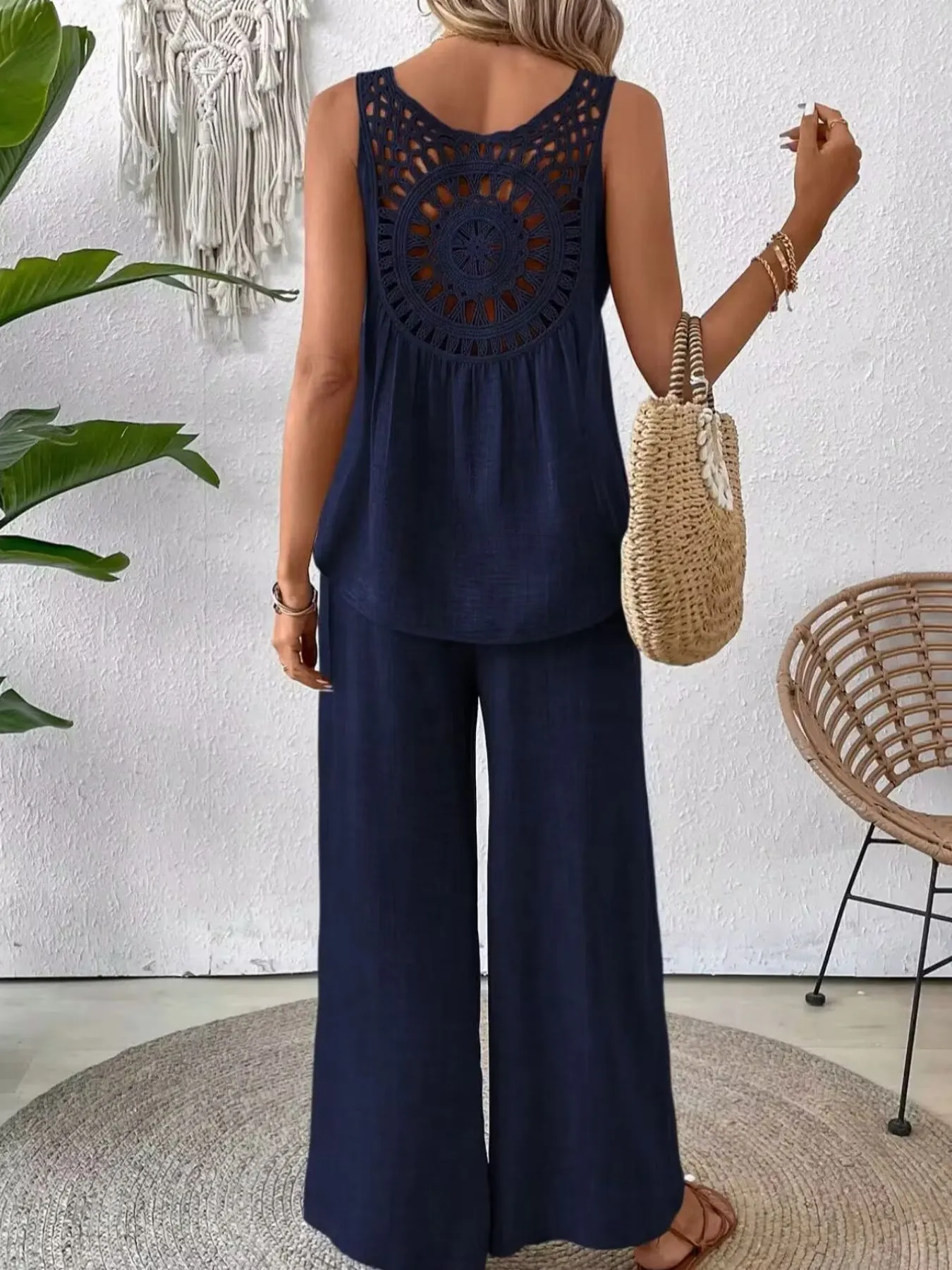 Round Neck Tank and Wide Leg Pants Set - Image 13