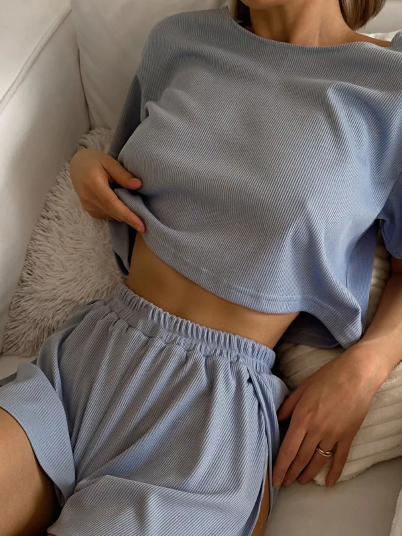 Round Neck Tee and Shorts Set - Image 2