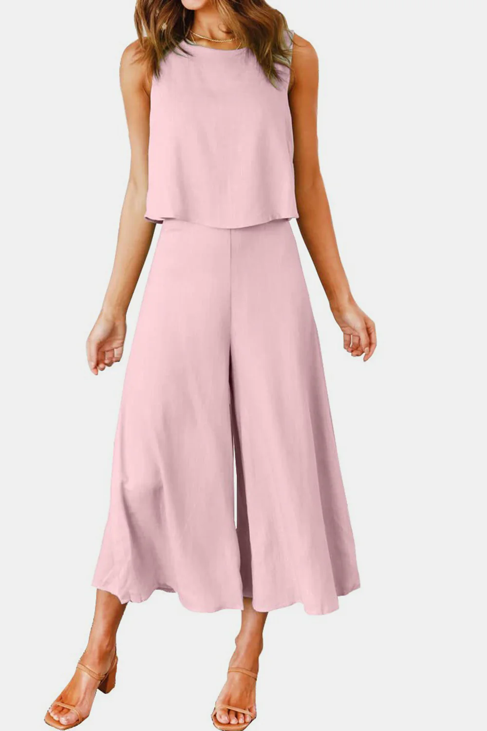 Round Neck Top and Wide Leg Pants Set - Image 10