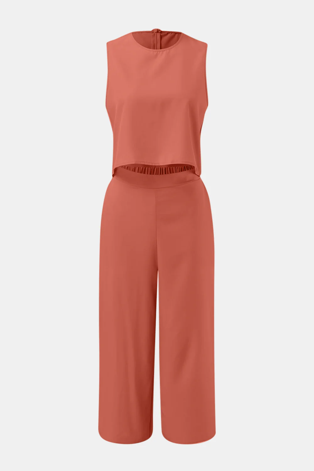 Round Neck Top and Wide Leg Pants Set - Image 2