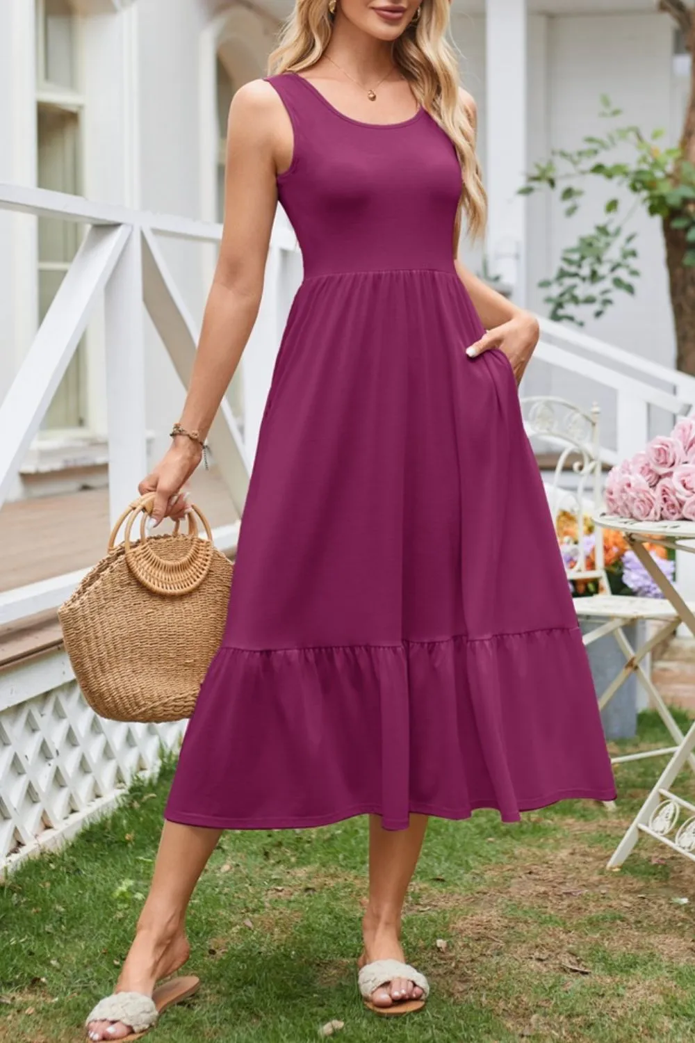Round Neck Wide Strap Tank Dress - Image 17