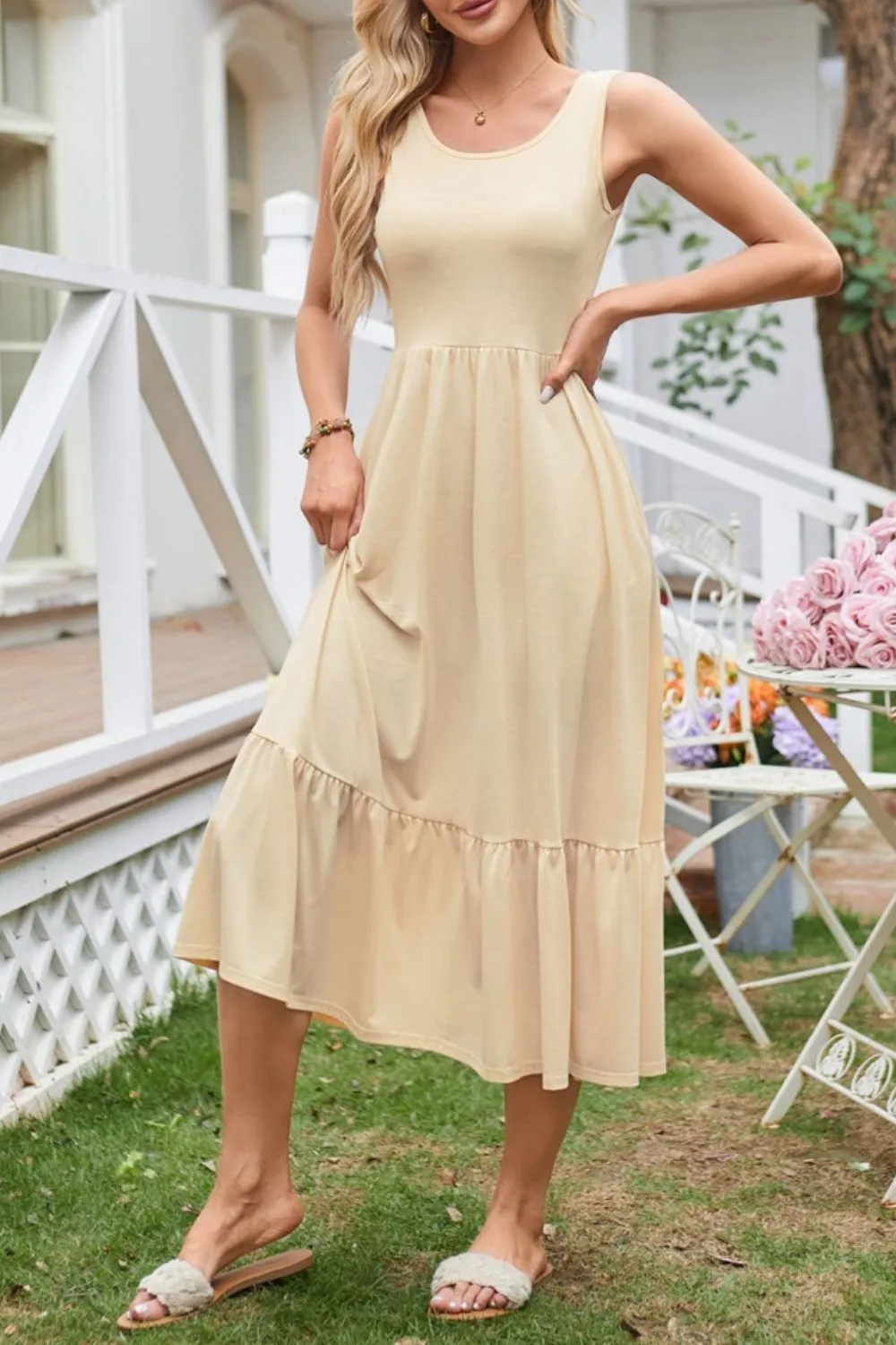 Round Neck Wide Strap Tank Dress - Image 2