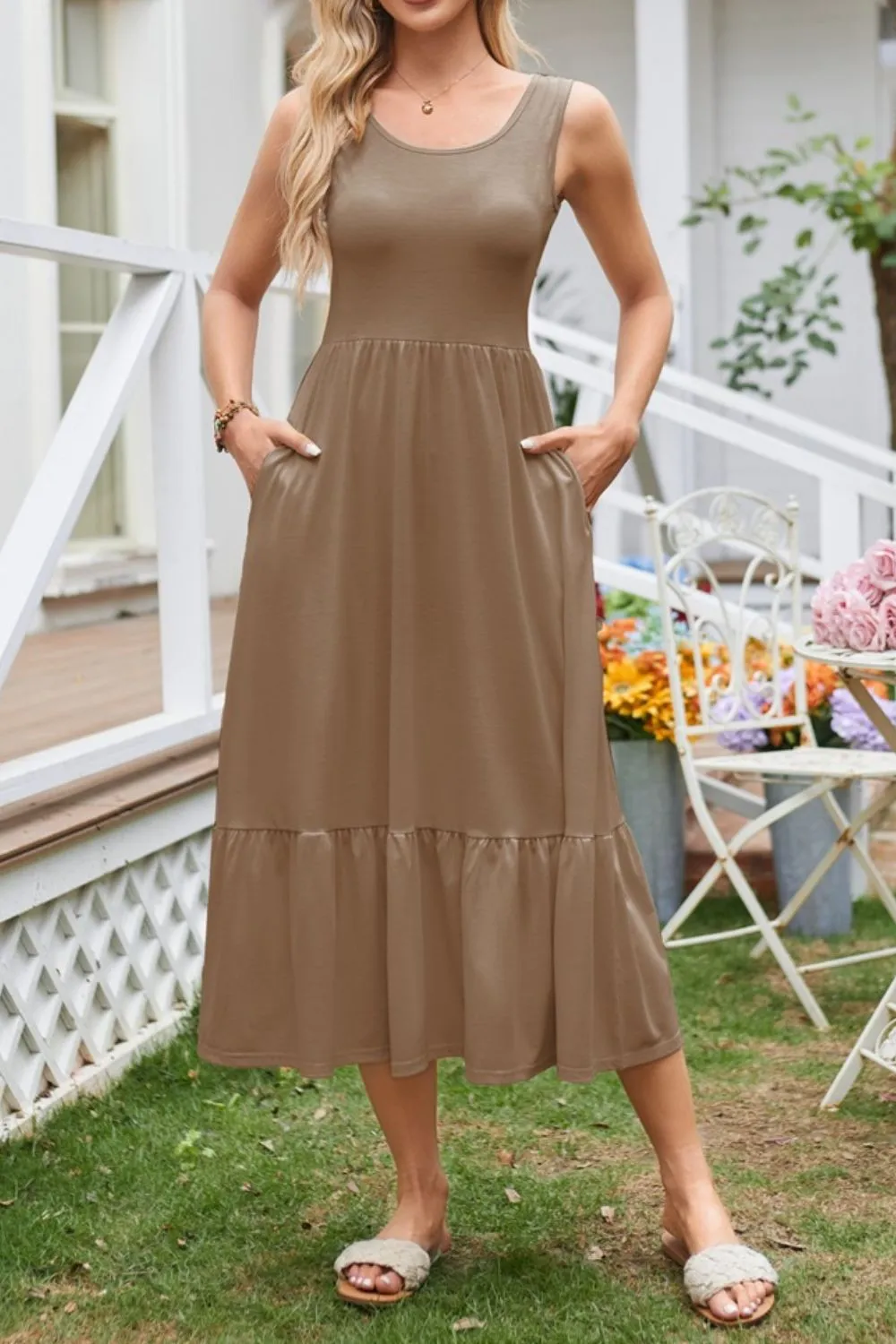 Round Neck Wide Strap Tank Dress - Image 7