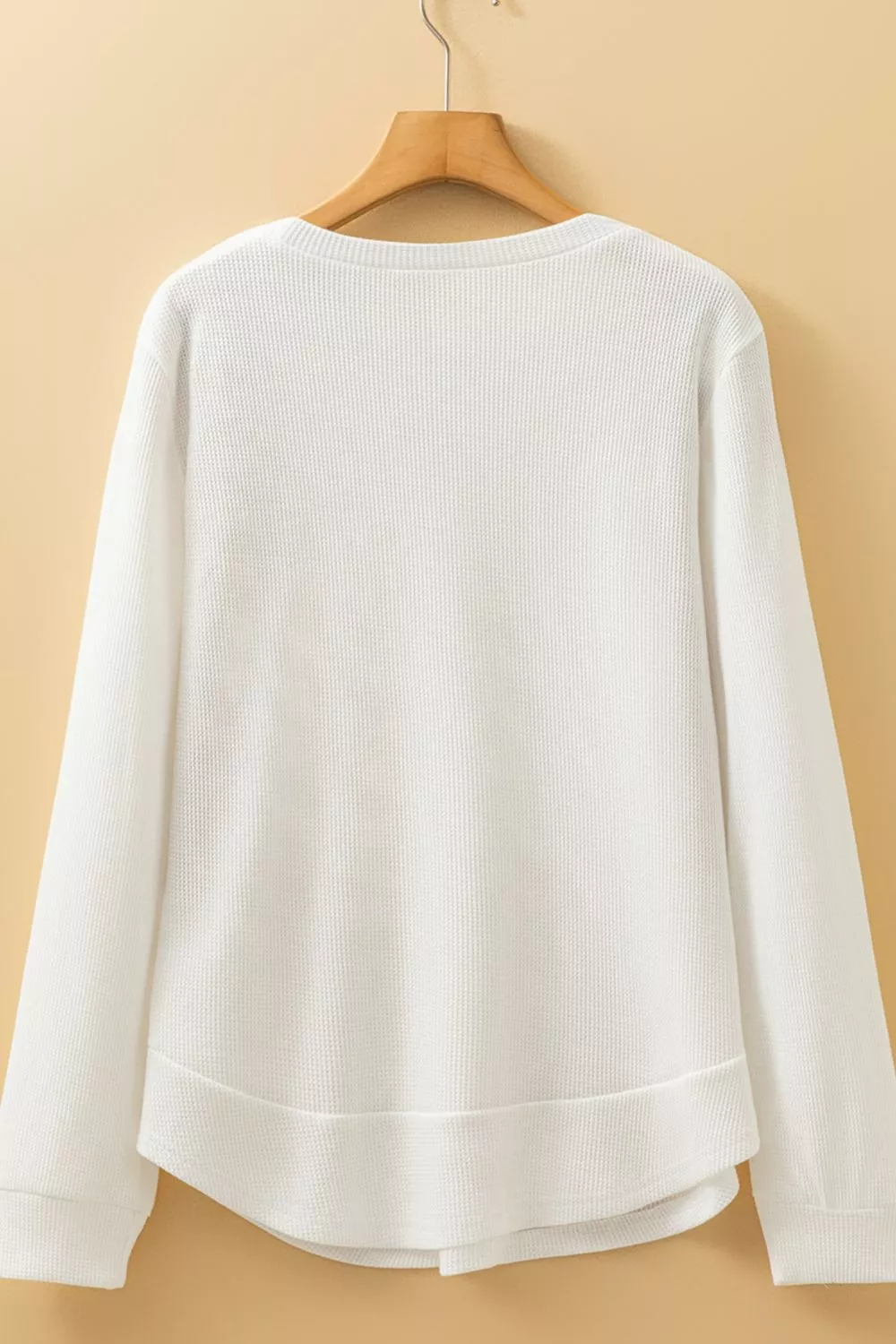 Rounded Neck Waffle Long Sleeve Top - Image 5