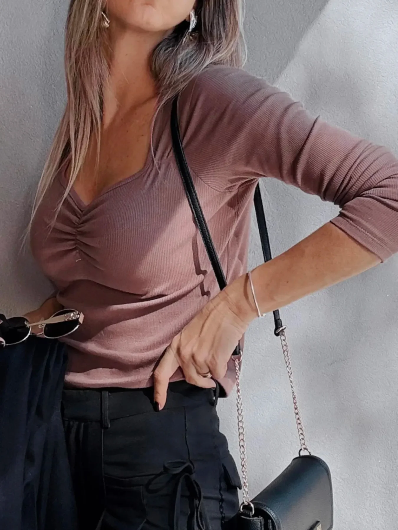 Ruched Front Long Sleeve T-Shirt - Image 3