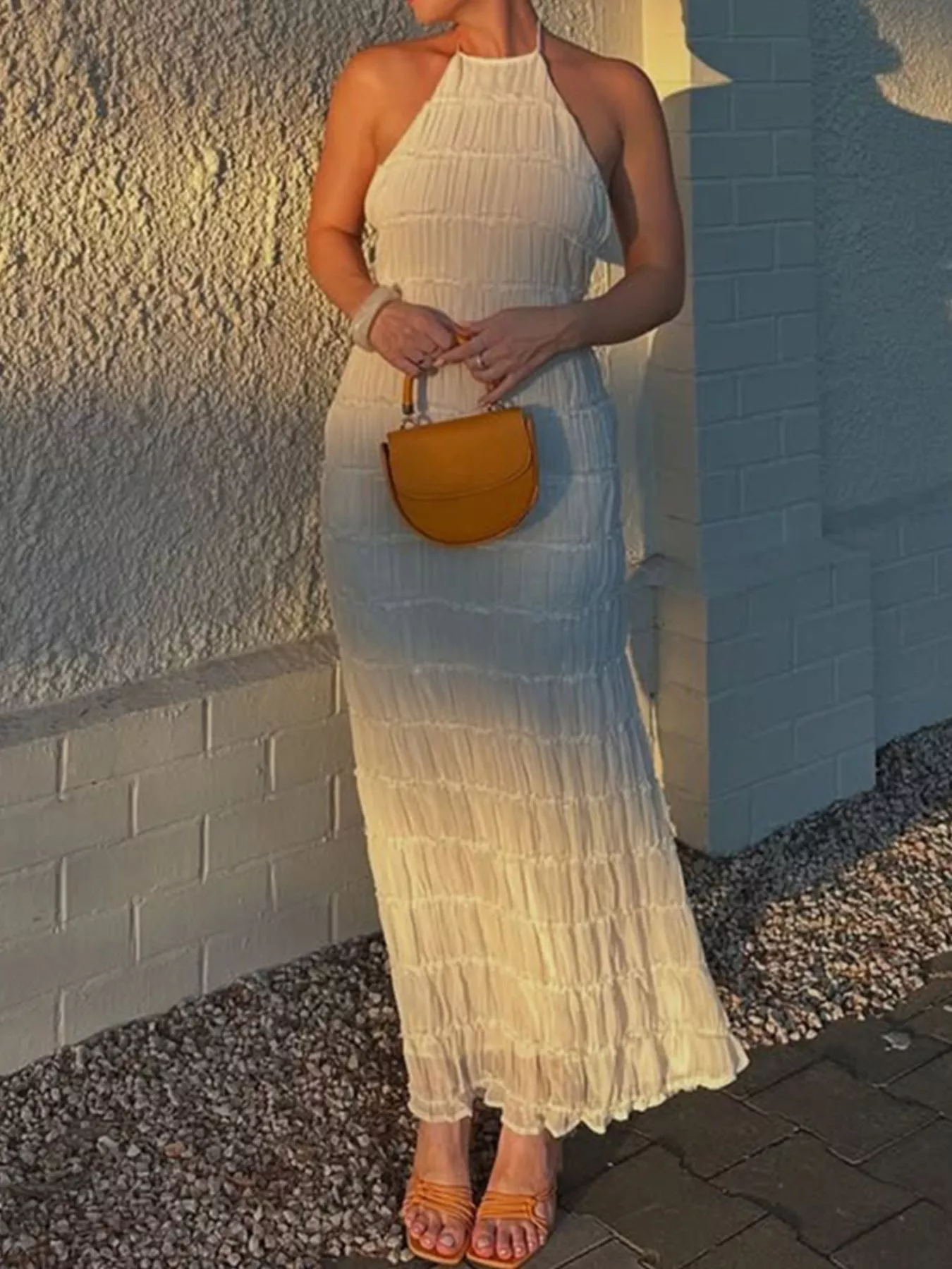Ruched Halter Neck Maxi Dress - Image 4