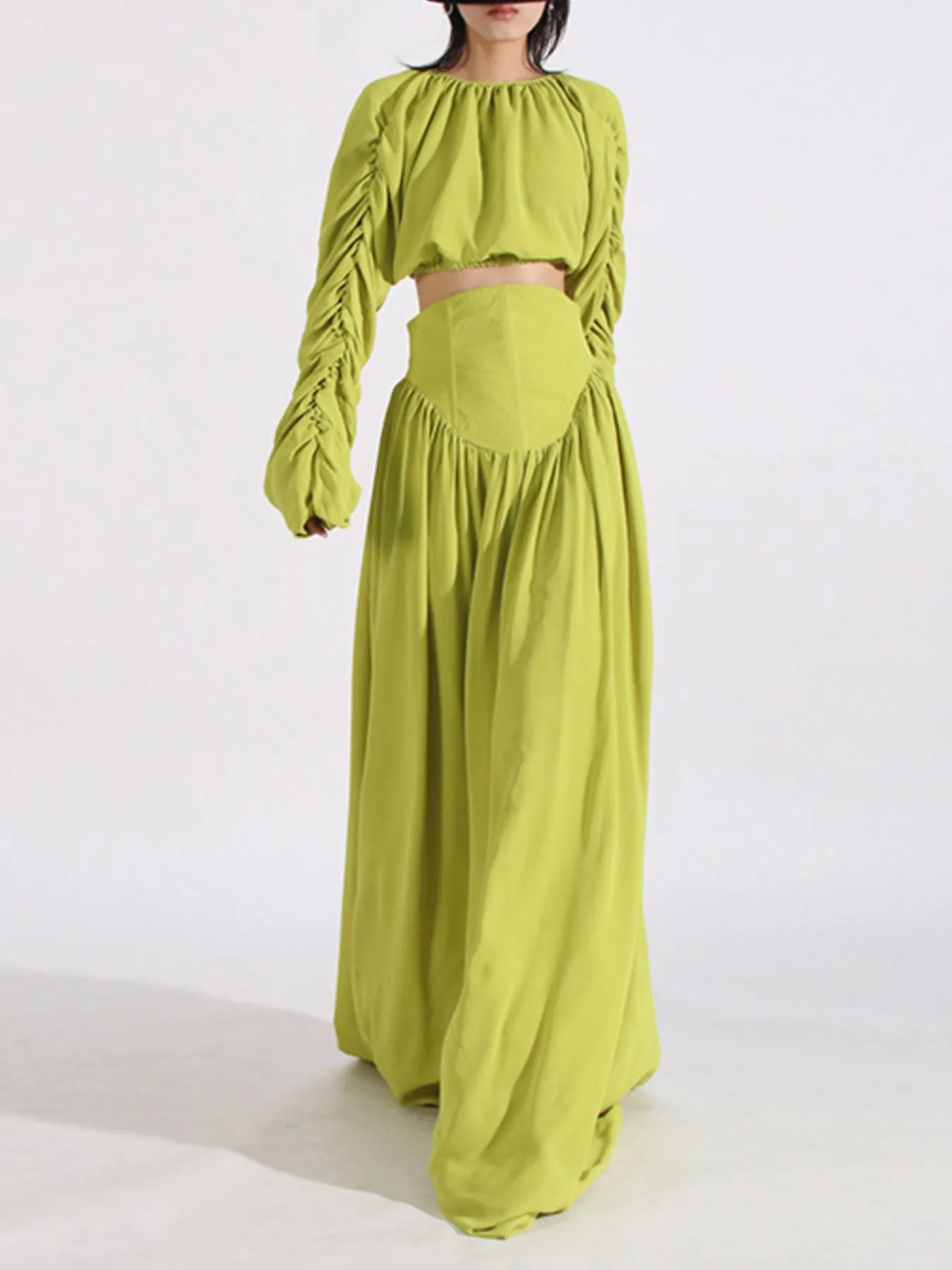 Ruched Long Sleeve Top and High Waist Skirt Set