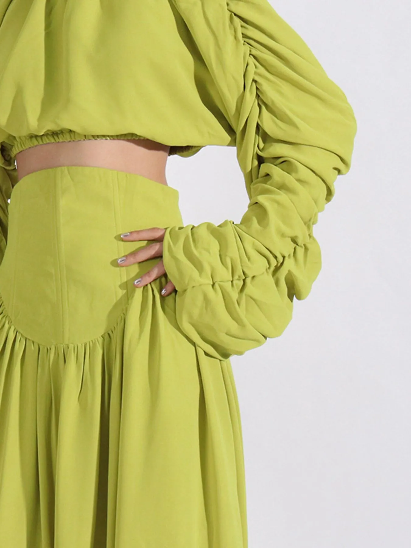 Ruched Long Sleeve Top and High Waist Skirt Set - Image 2
