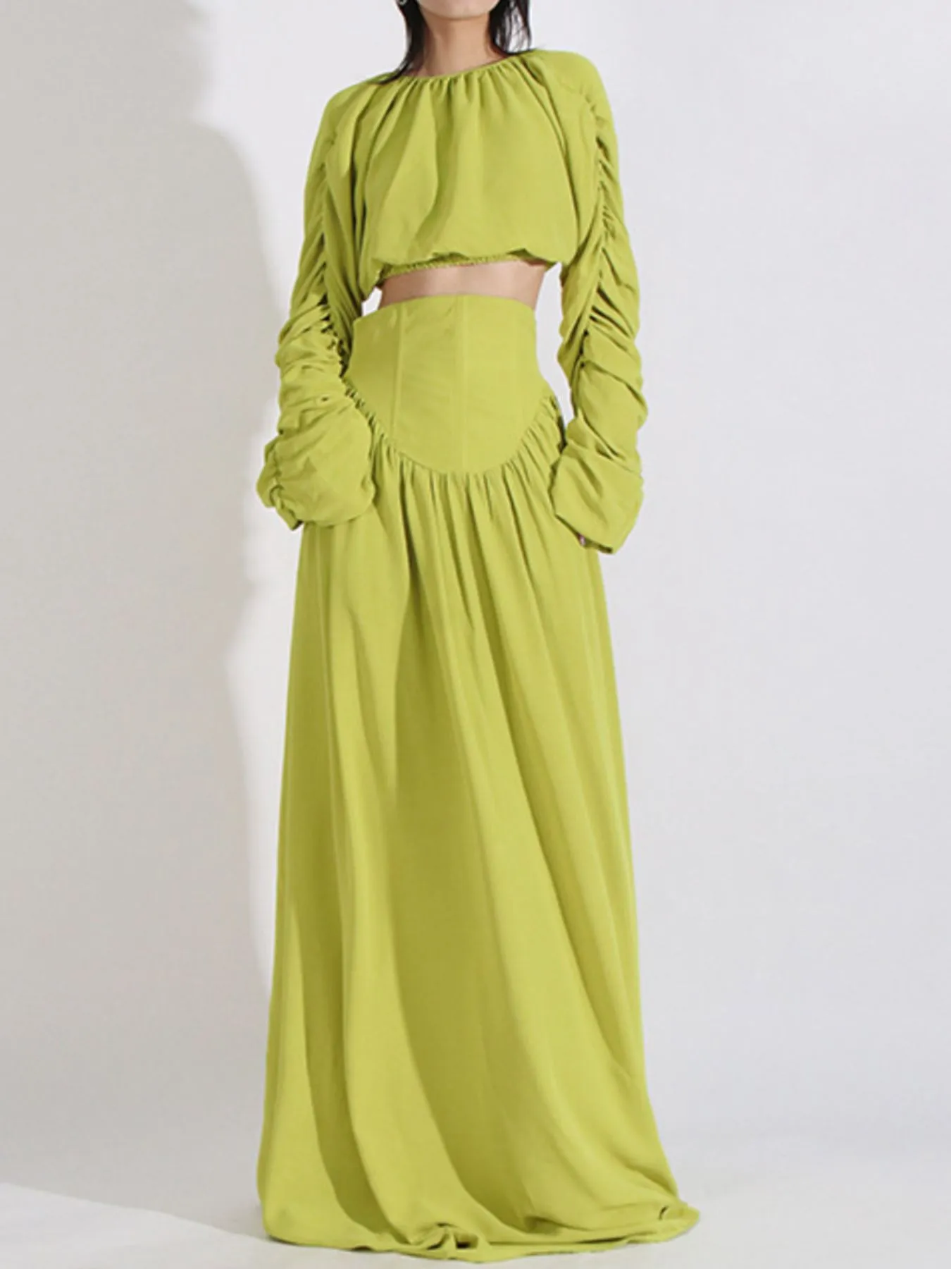 Ruched Long Sleeve Top and High Waist Skirt Set - Image 5