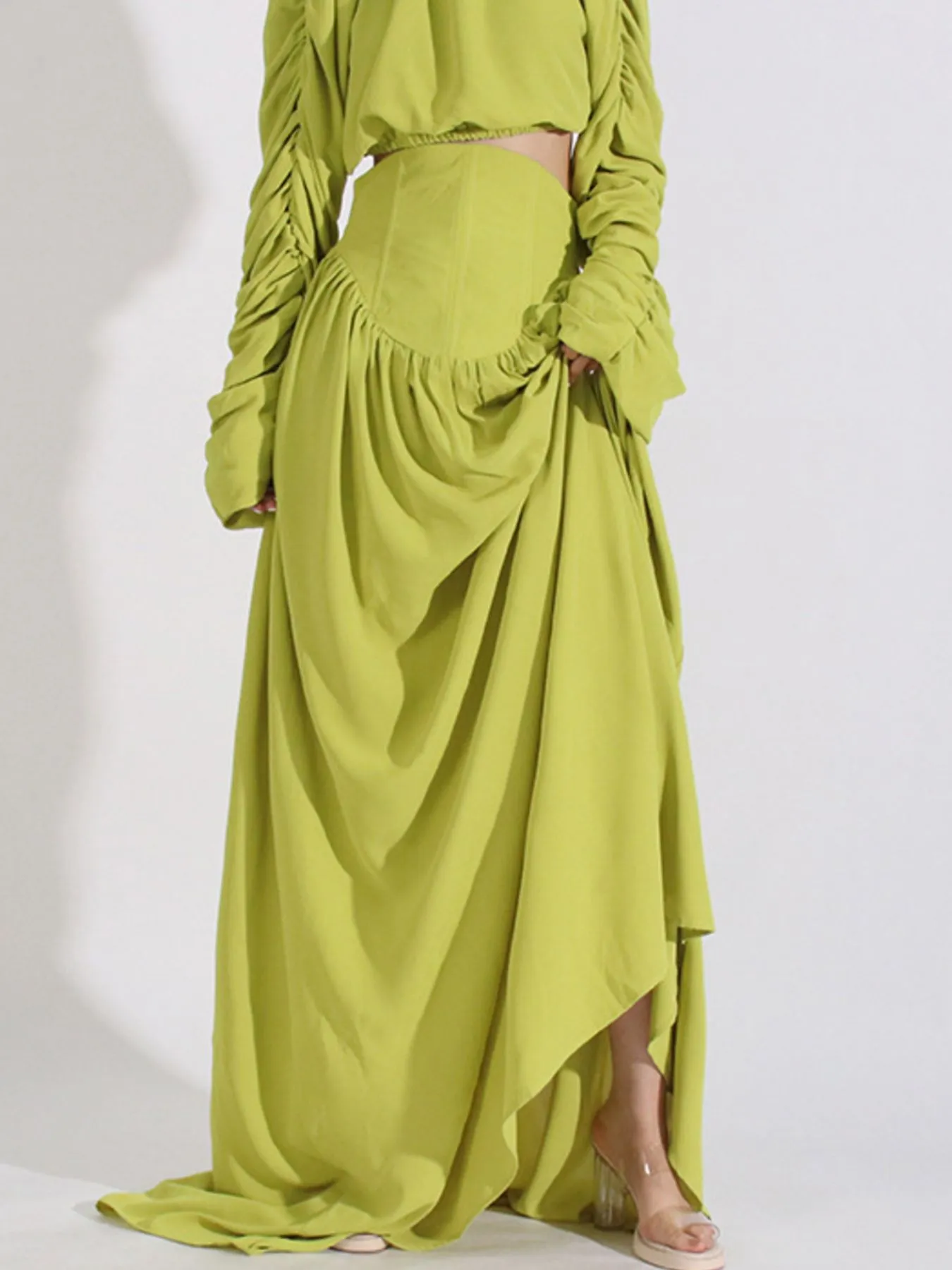 Ruched Long Sleeve Top and High Waist Skirt Set - Image 6